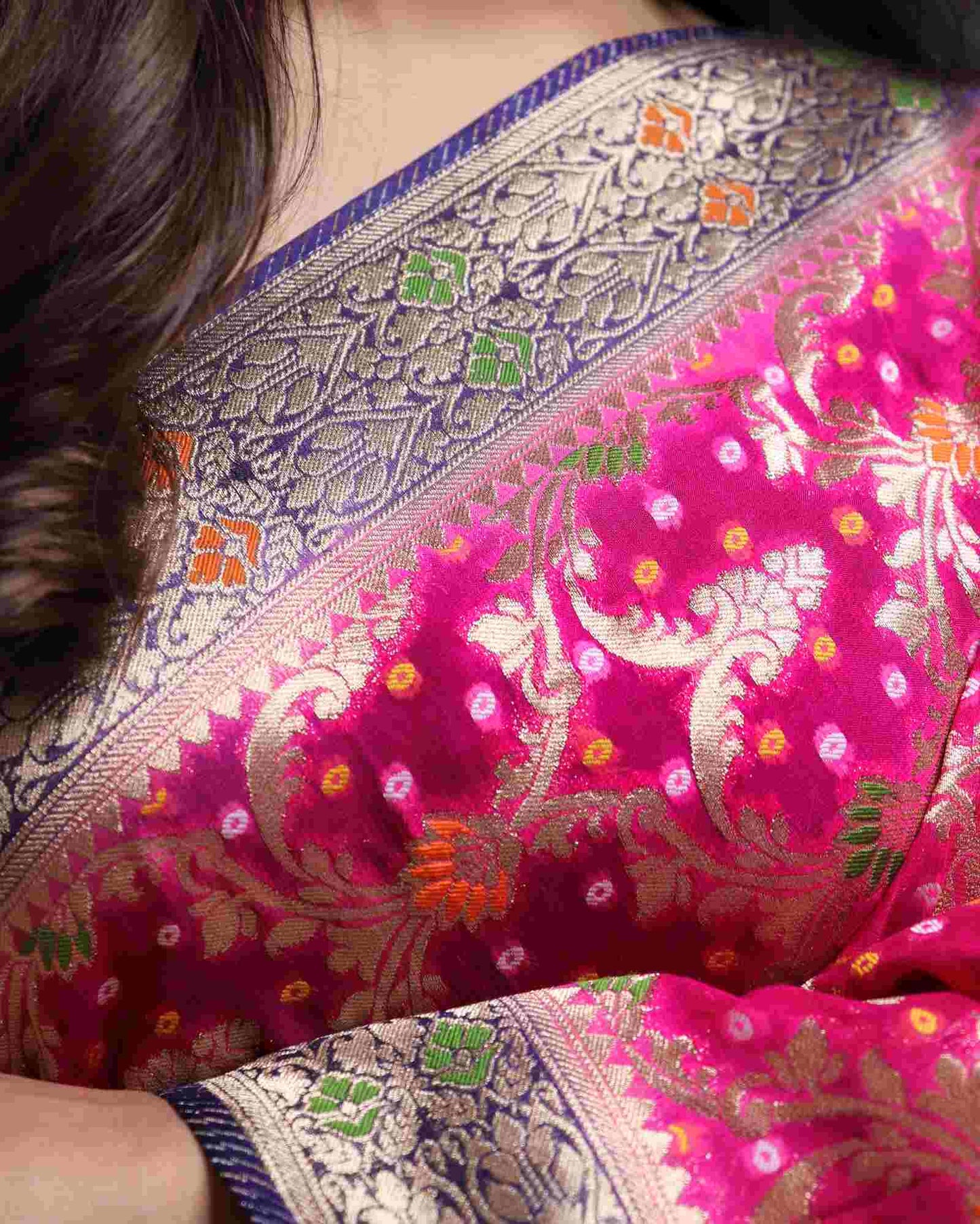 Rani Pink Bandhini Georgette Banarasi Saree