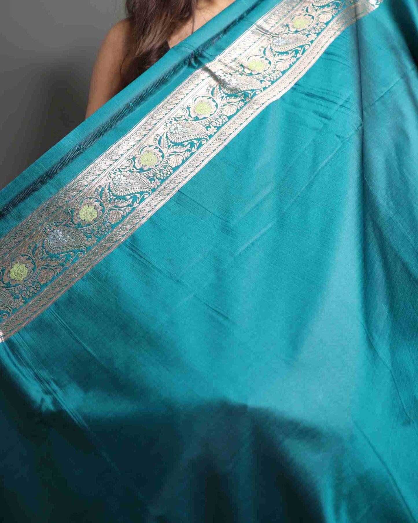 Teal Green Semi Katan Silk Saree