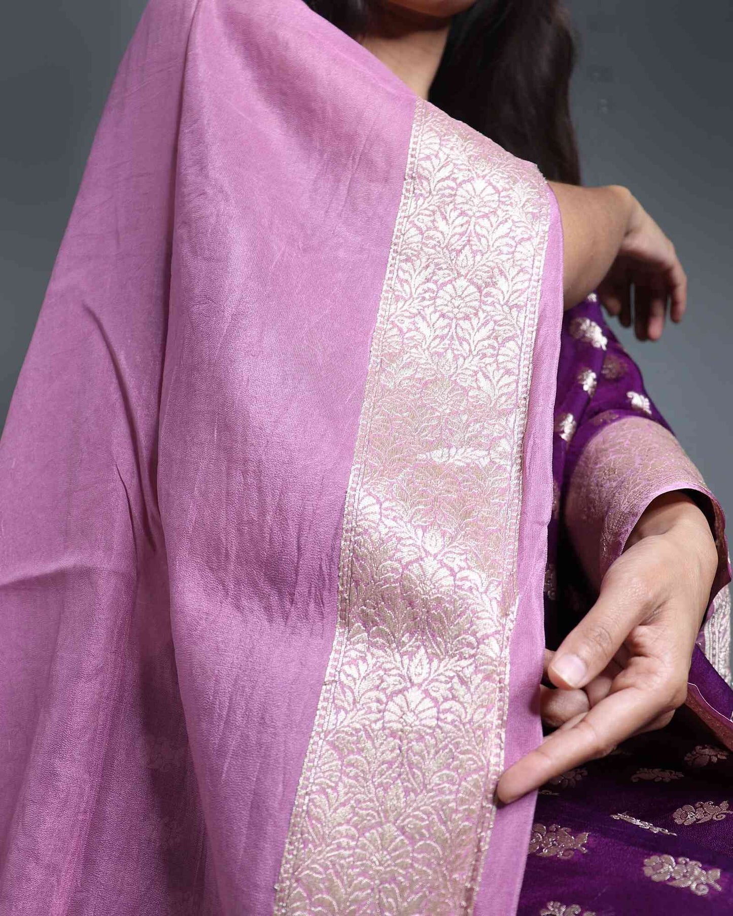 Deep Purple Khadi Georgette Butta Saree