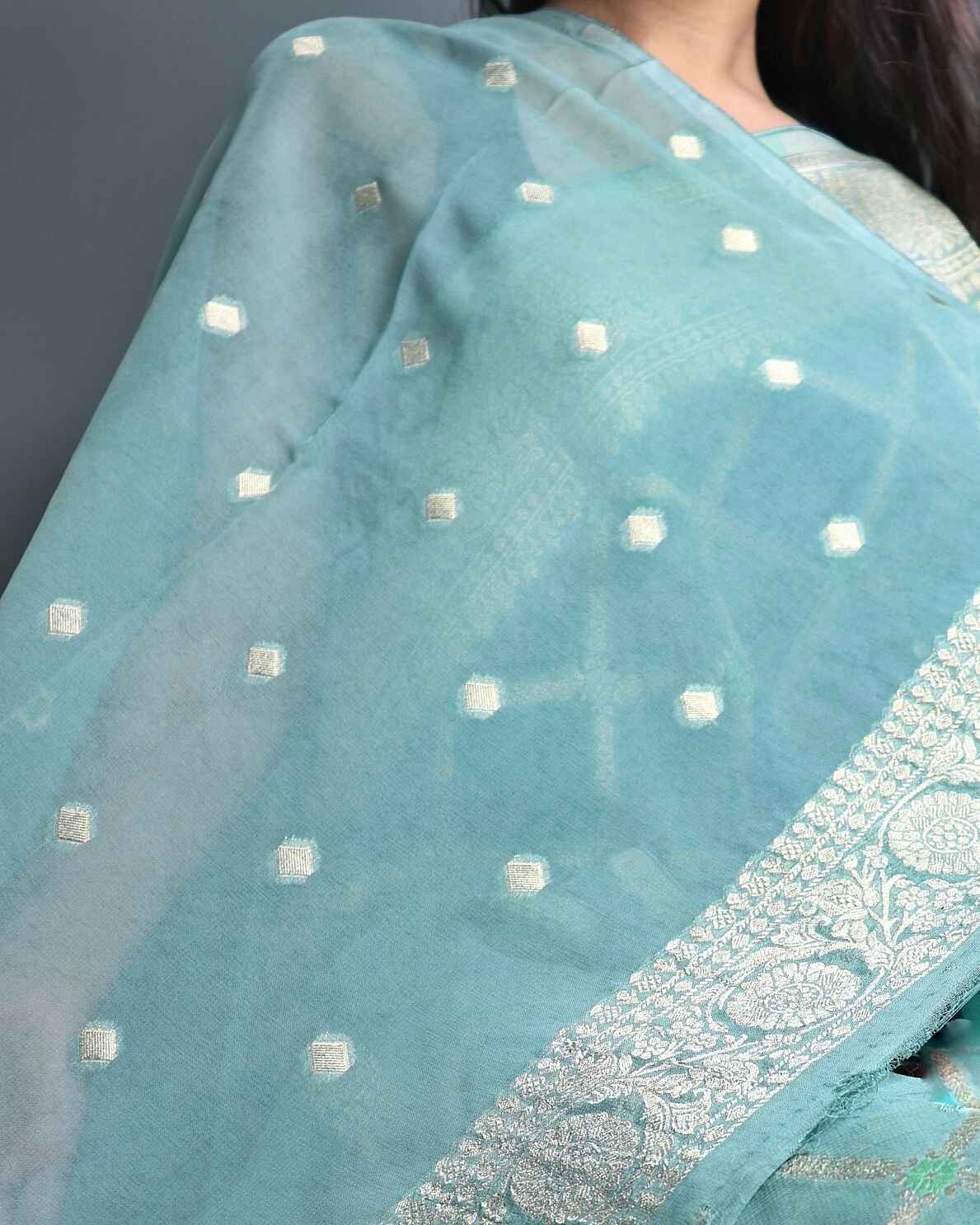 Green and Blue Rangkaat Khadi Georgette