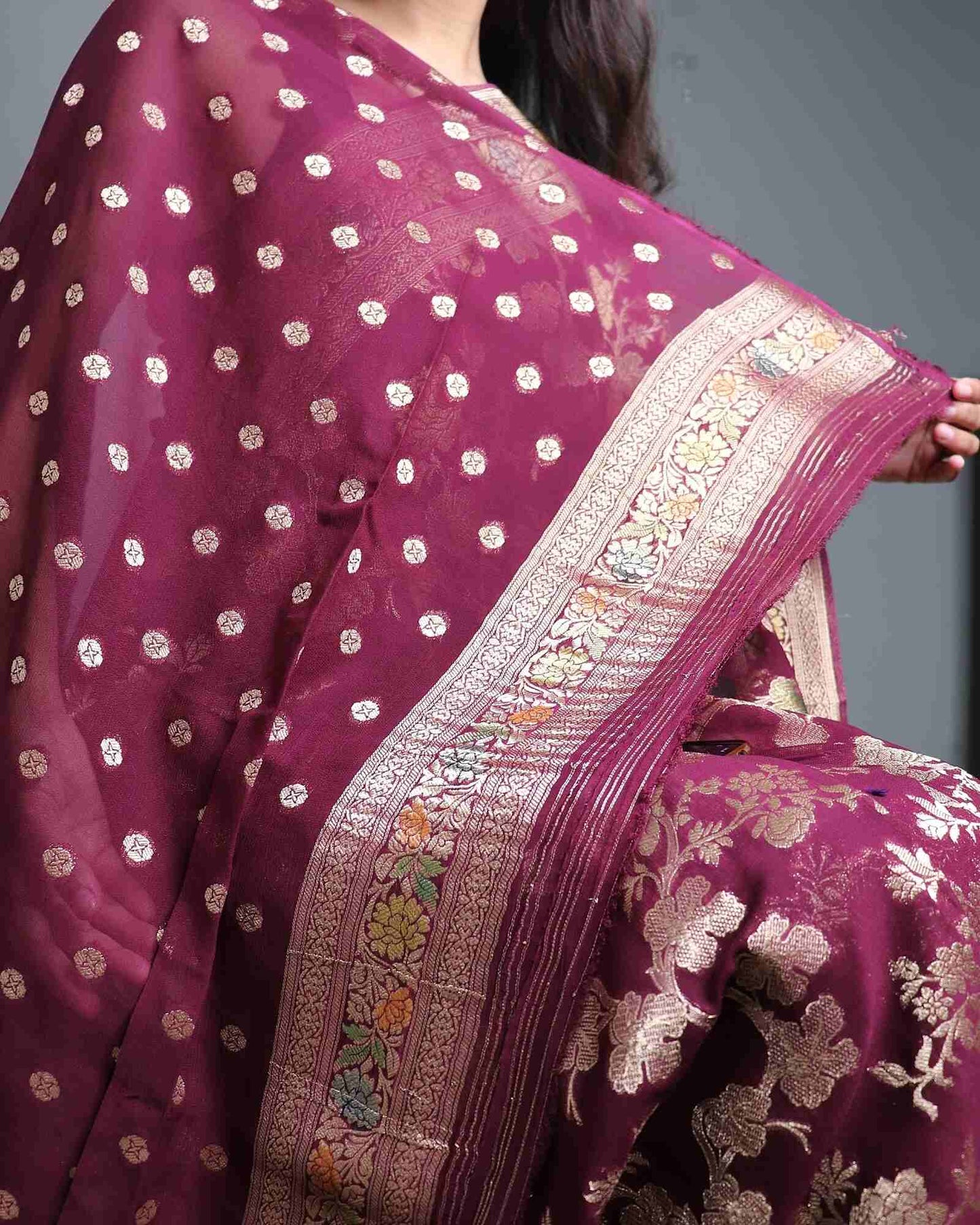 Wine Khadi Georgette Banarasi Saree