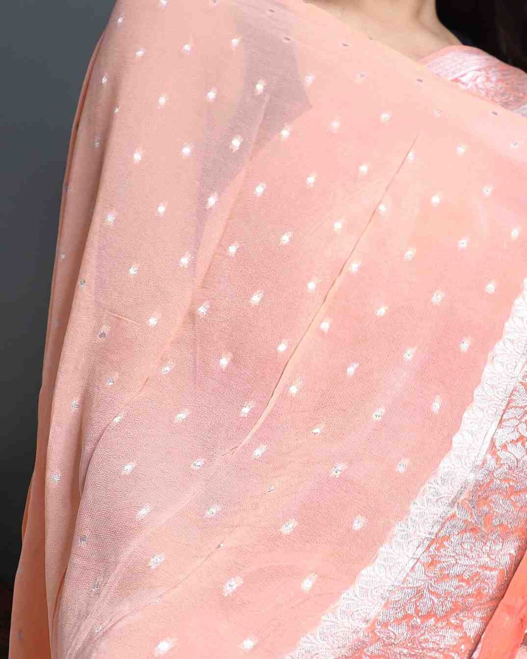 Peach and Yellow Rangkaat Khadi Georgette