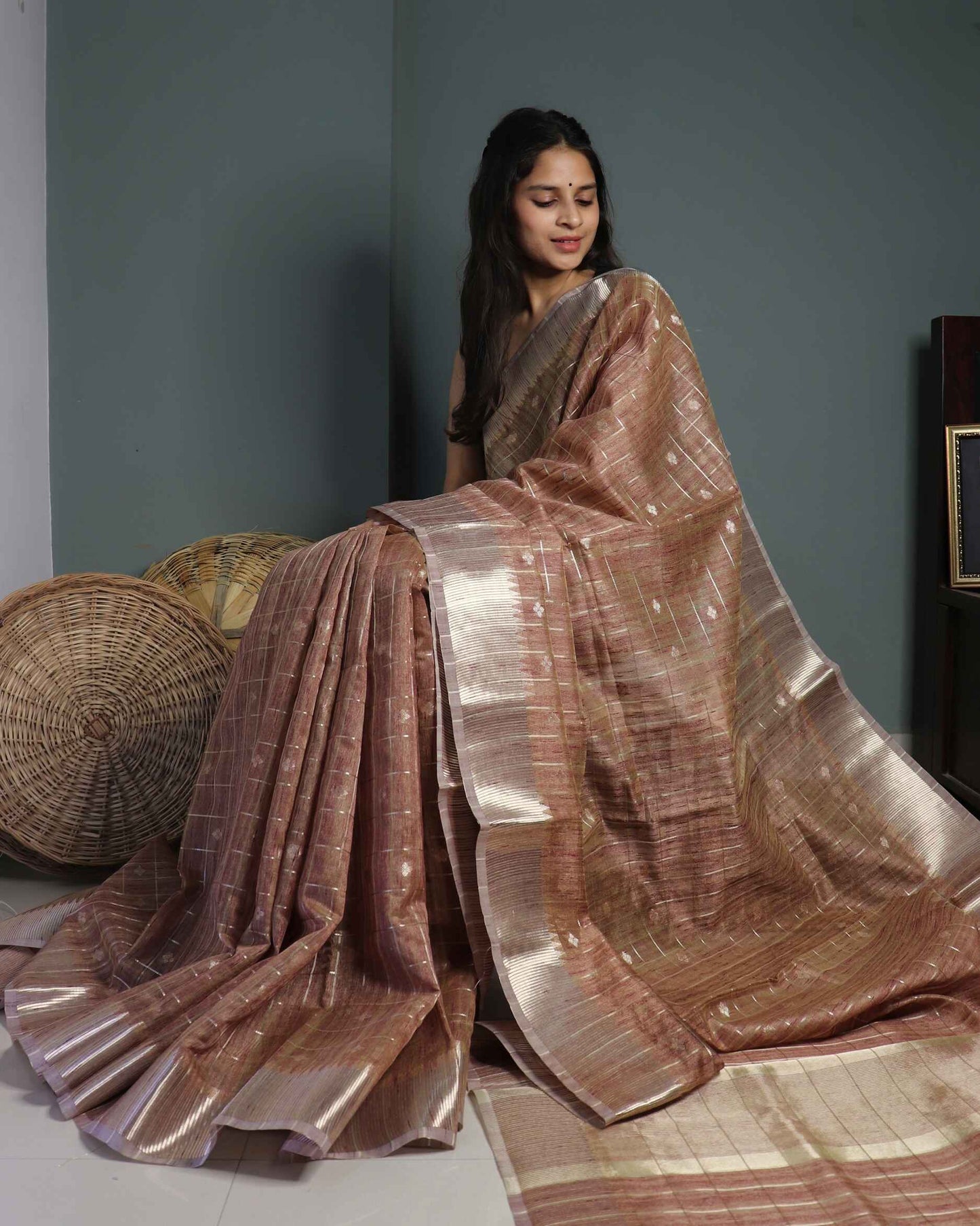 Brown Tussar Silk Saree