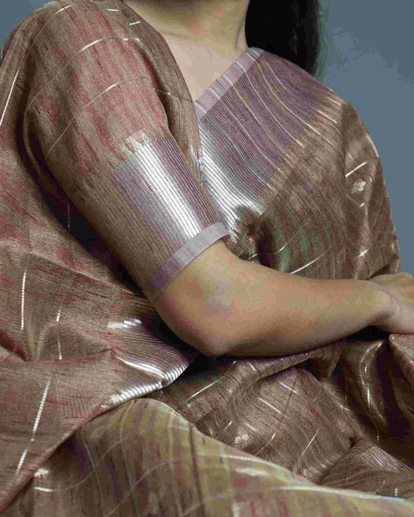 Brown Tussar Silk Saree