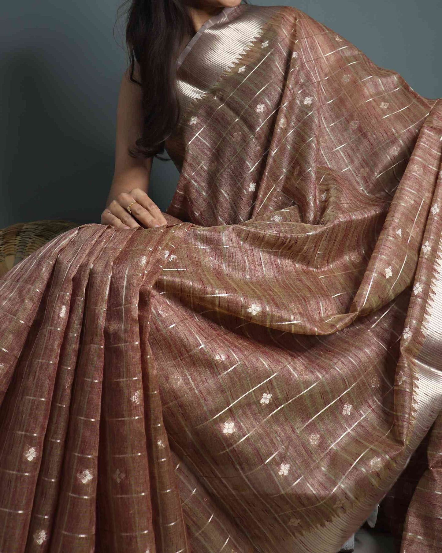 Brown Tussar Silk Saree