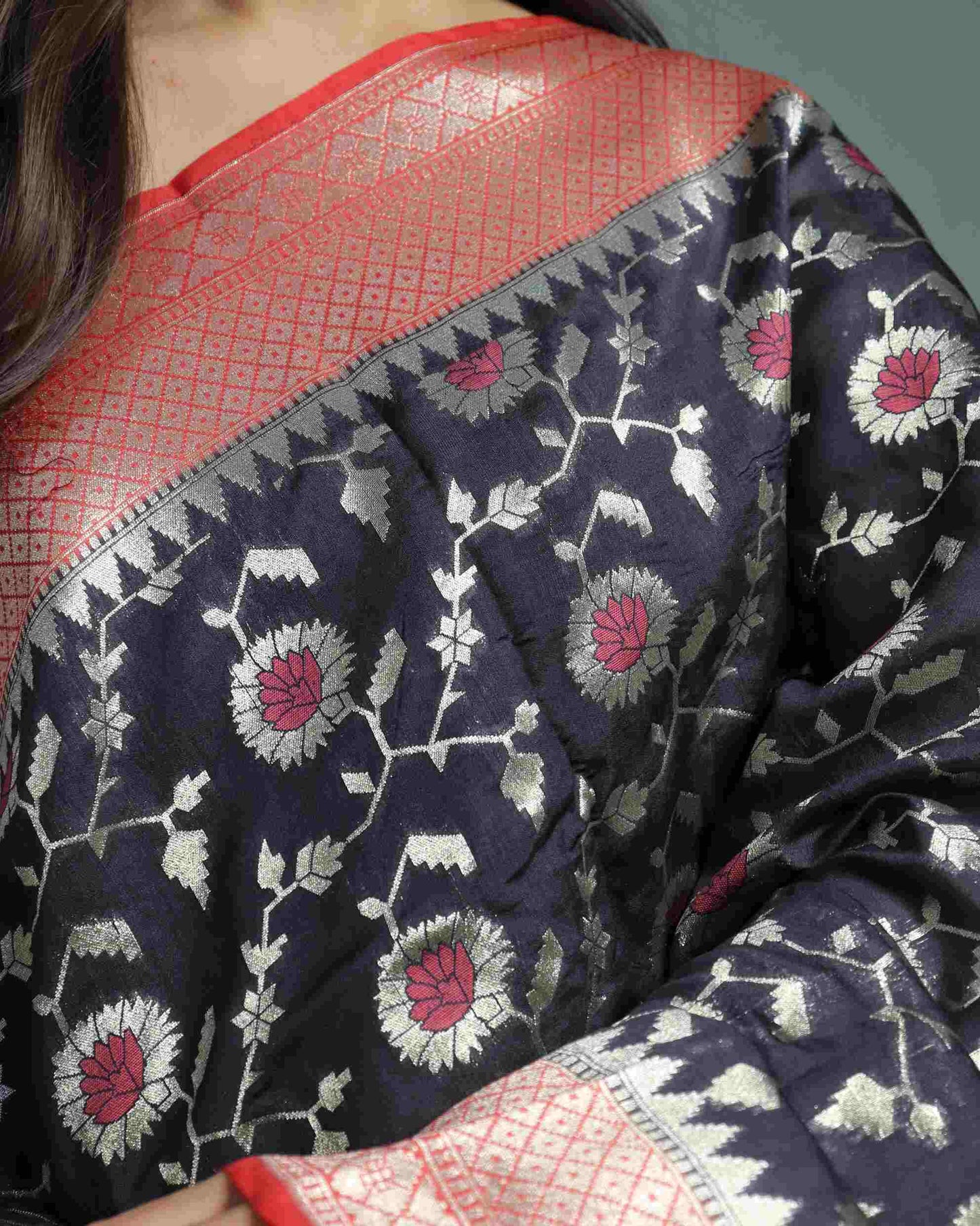 Black Semi Muga Silk Saree