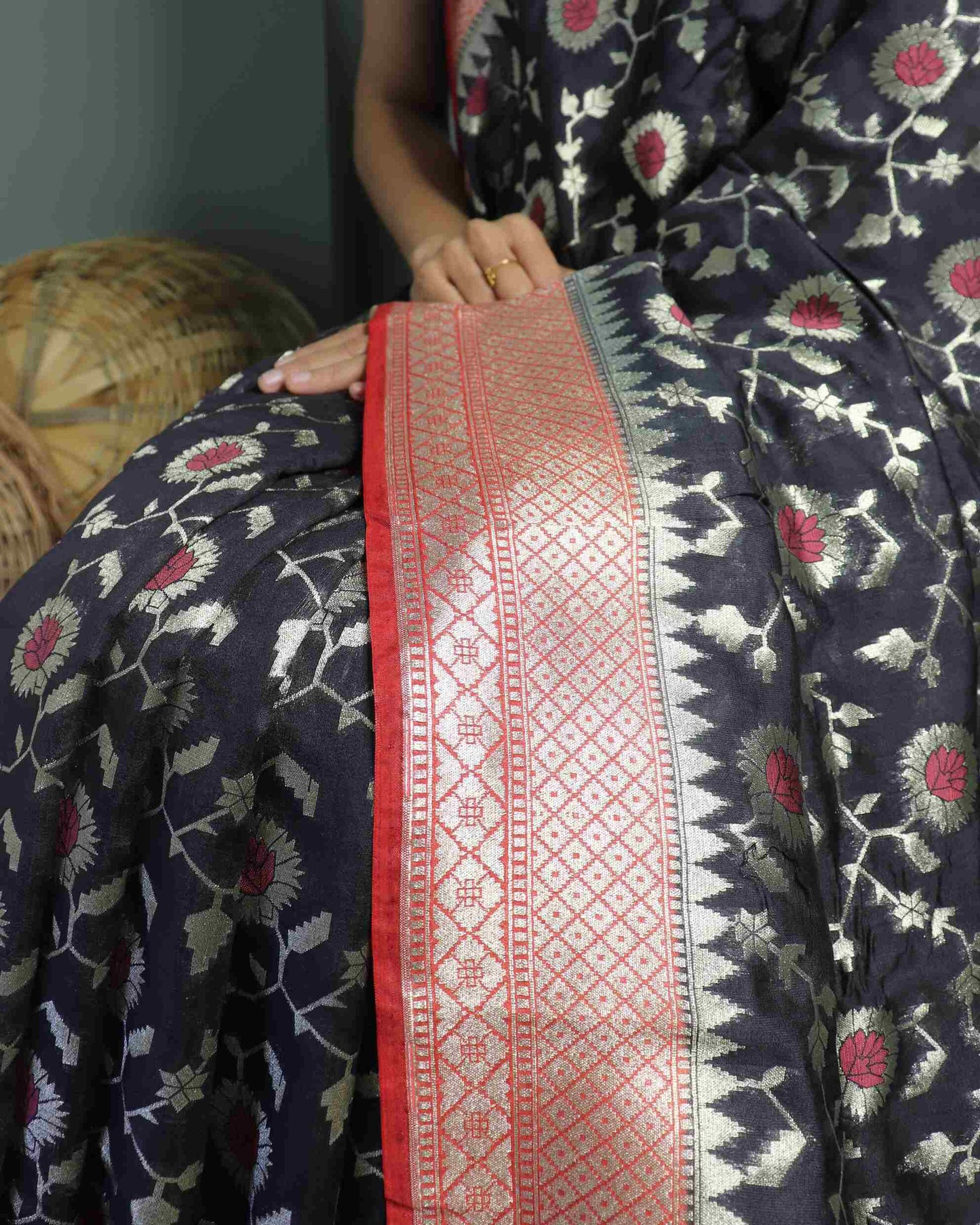 Black Semi Muga Silk Saree