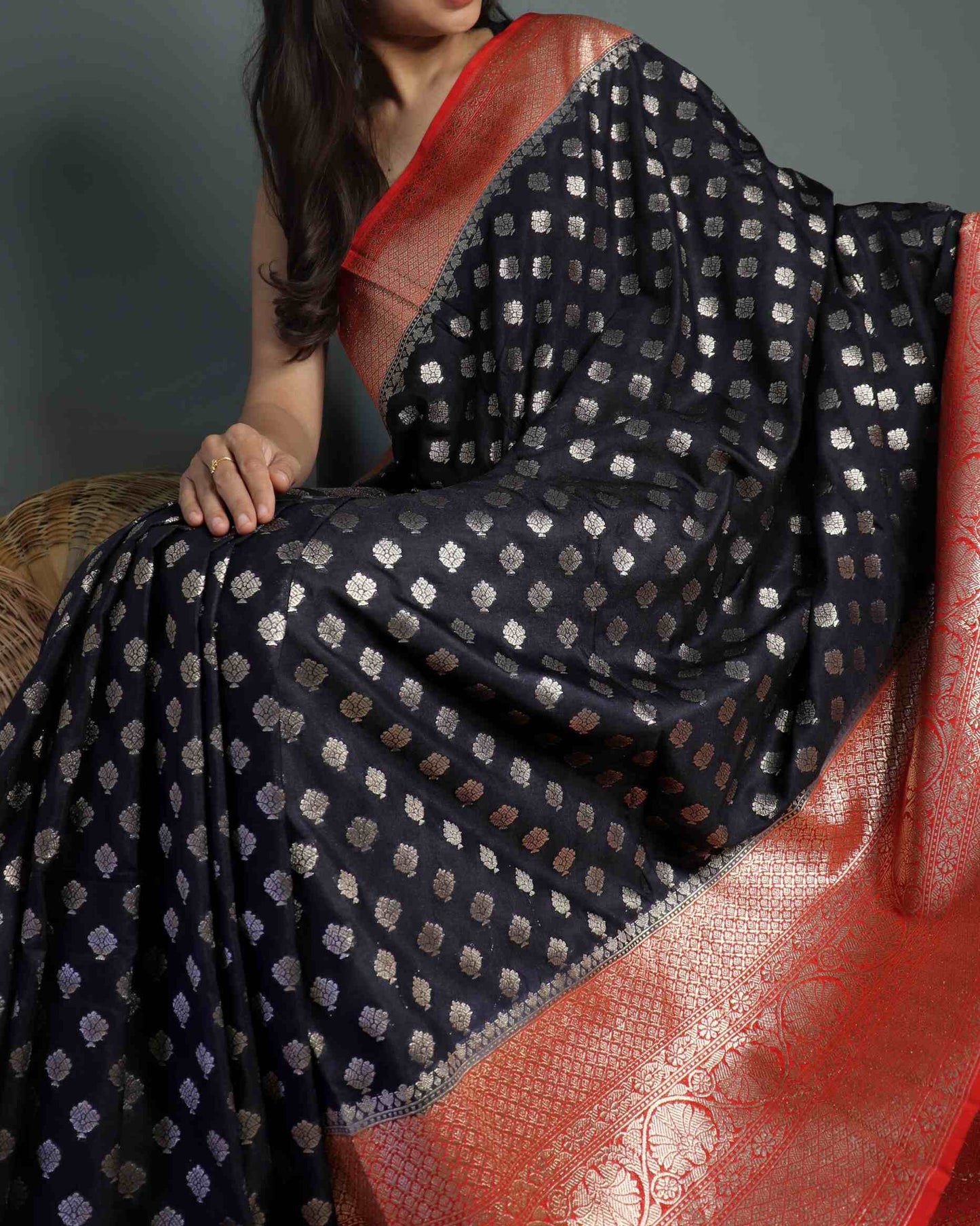 Black Semi Muga Silk Saree