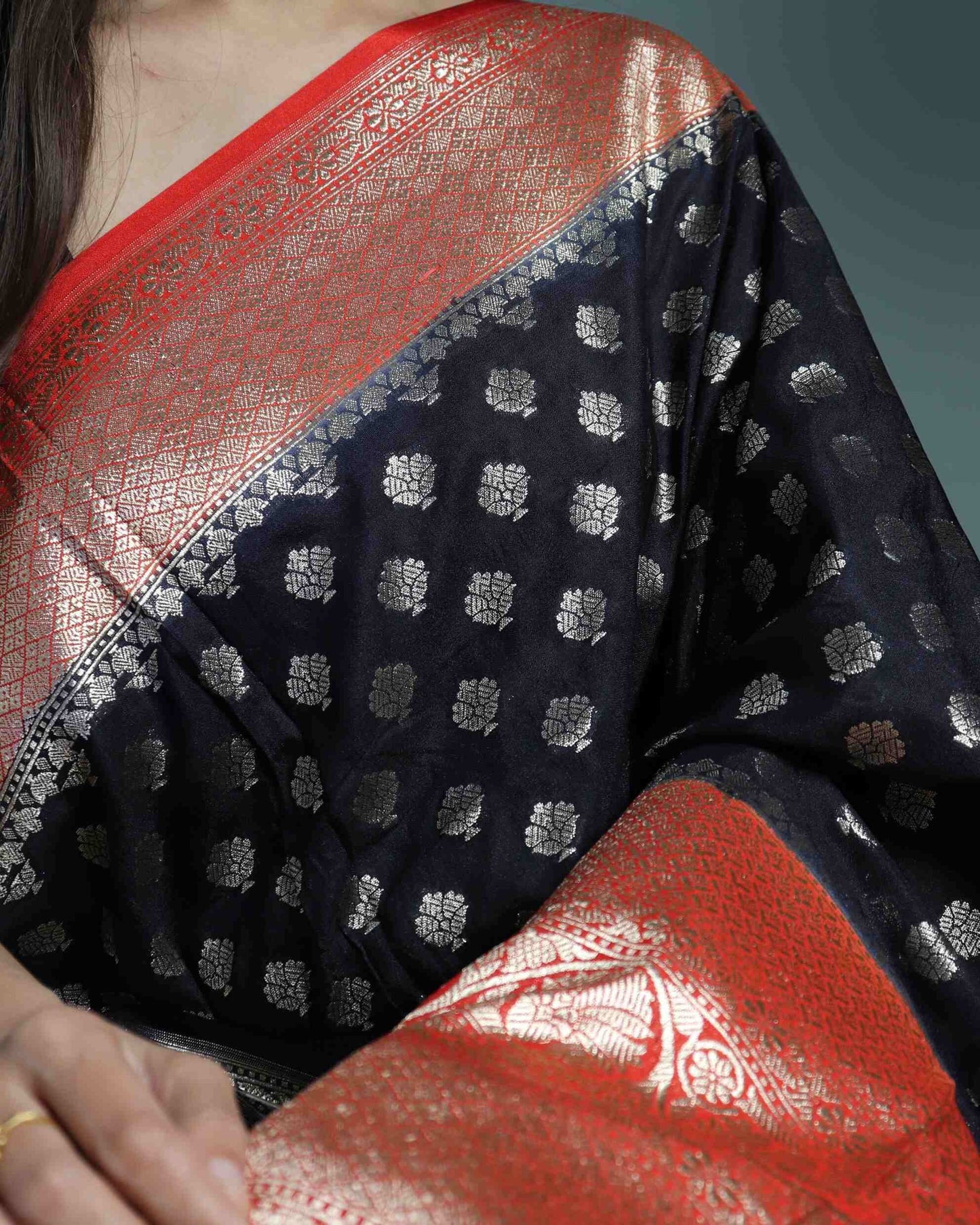 Black Semi Muga Silk Saree