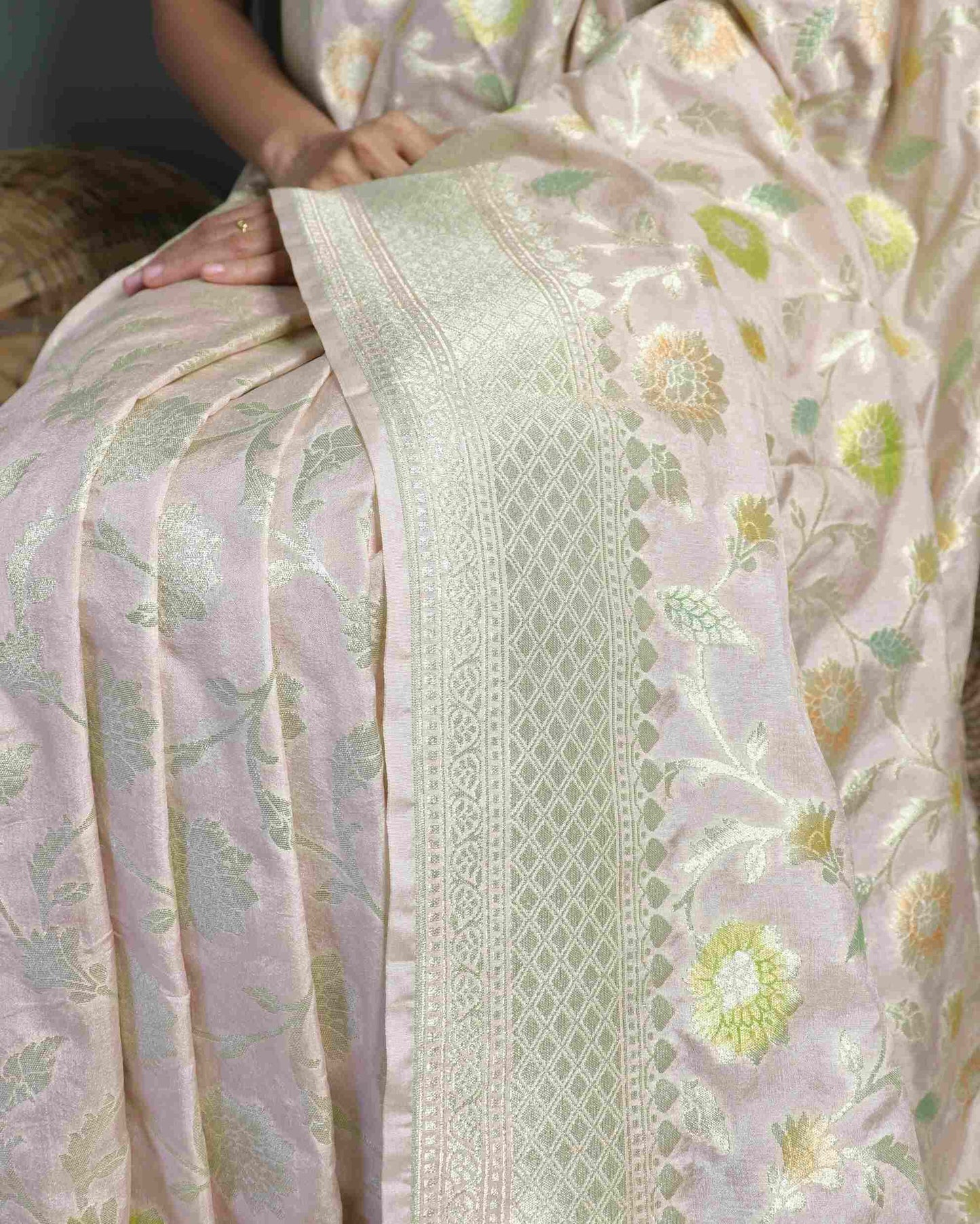 Cream Muga Silk Saree