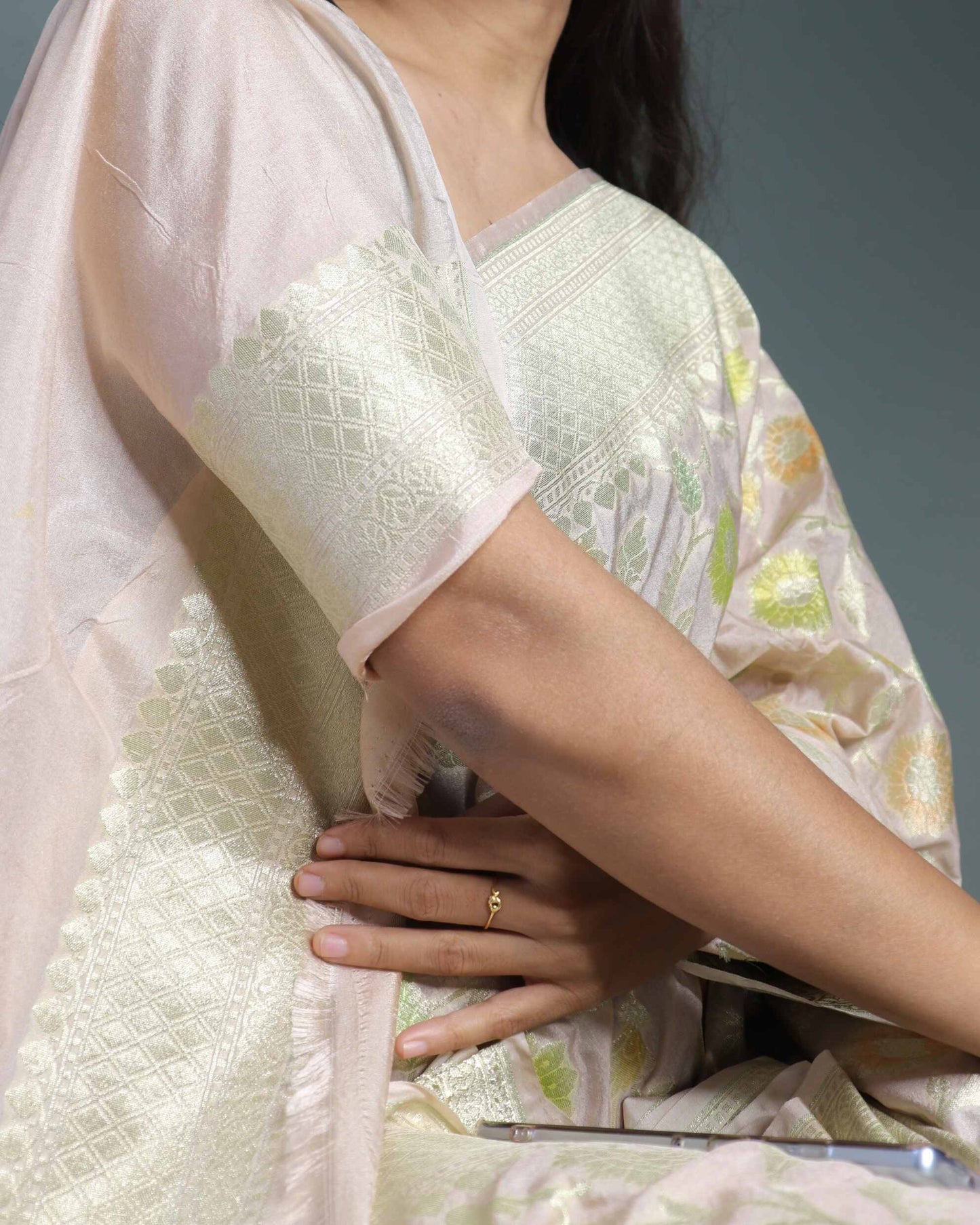 Cream Muga Silk Saree