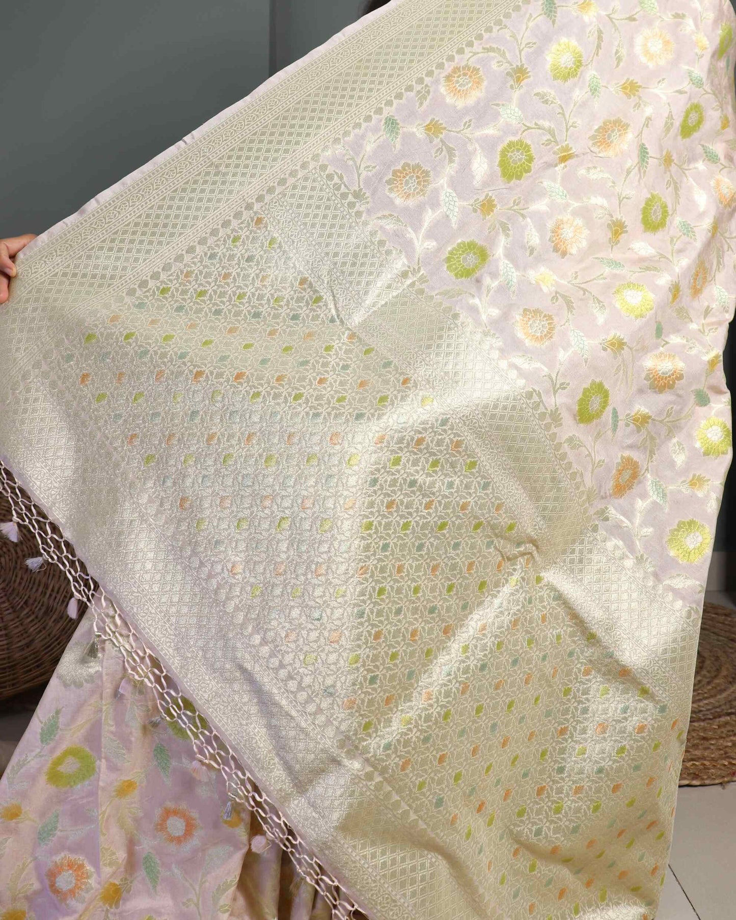 Cream Muga Silk Saree