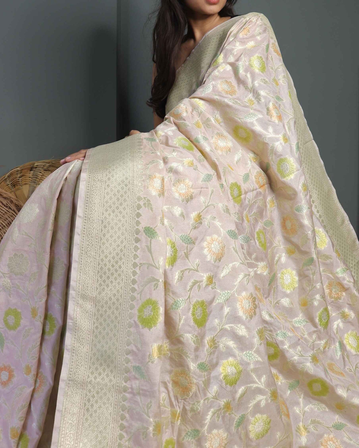 Cream Muga Silk Saree