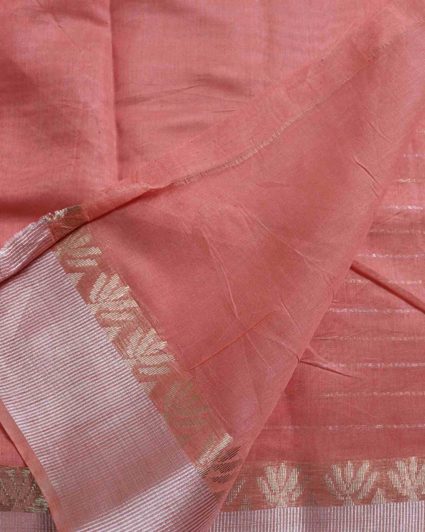 Peach Linen Striped Banarasi Saree