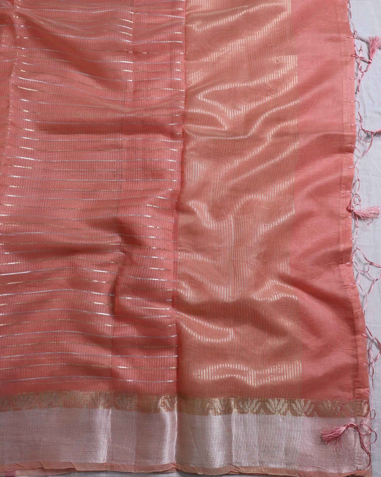 Peach Linen Striped Banarasi Saree