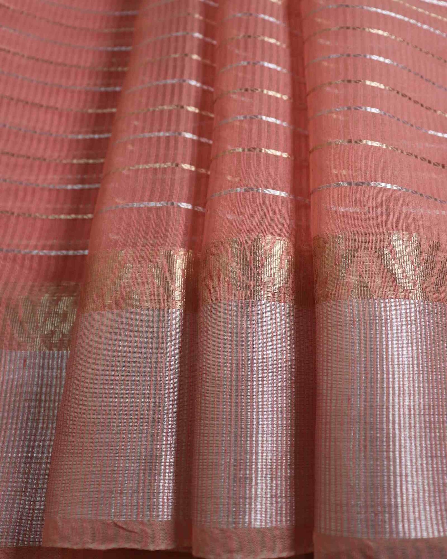 Peach Linen Striped Banarasi Saree