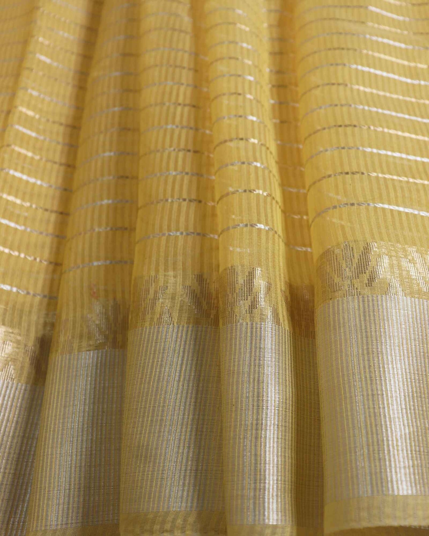 Yellow linen Striped Banarasi Saree