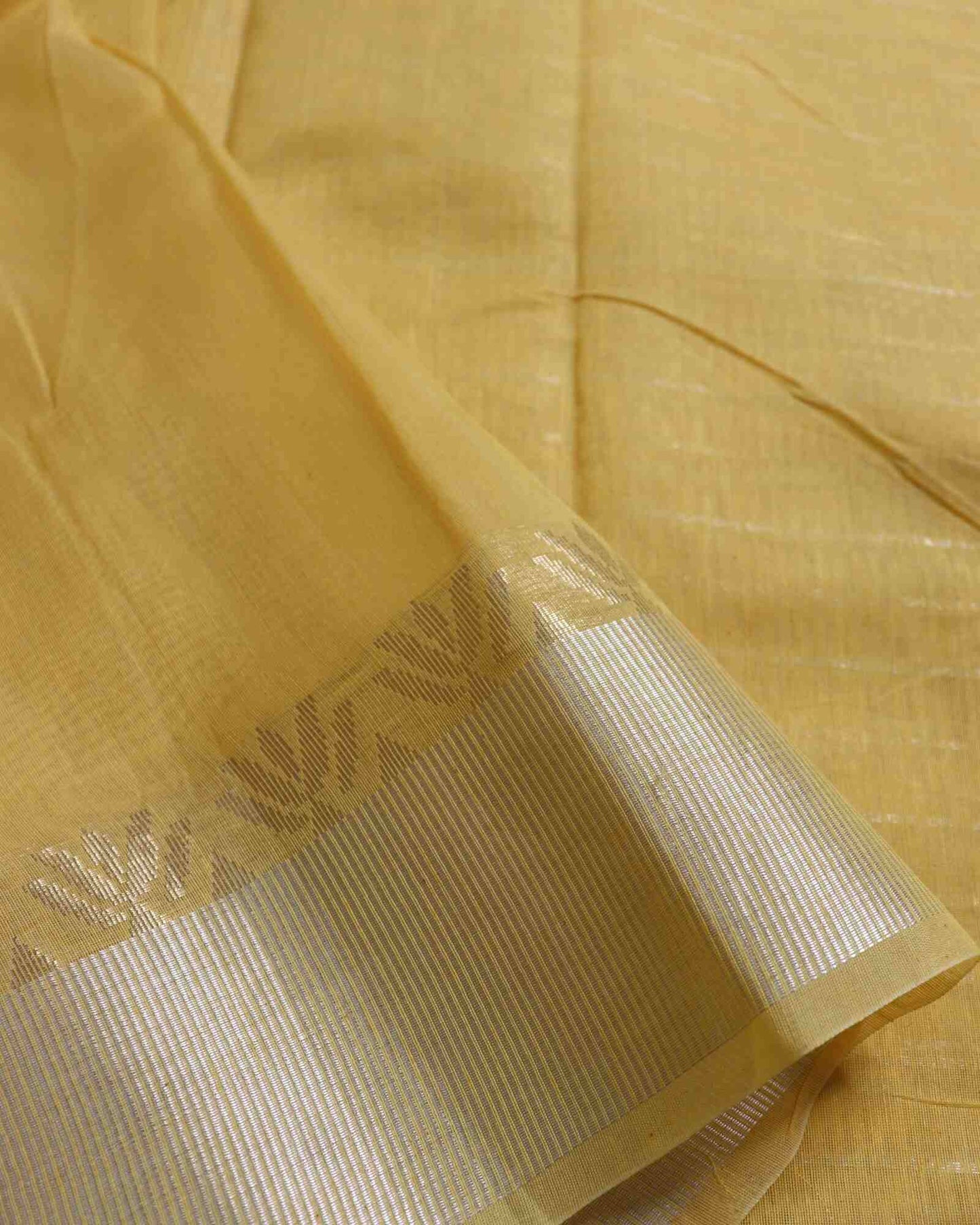 Yellow linen Striped Banarasi Saree