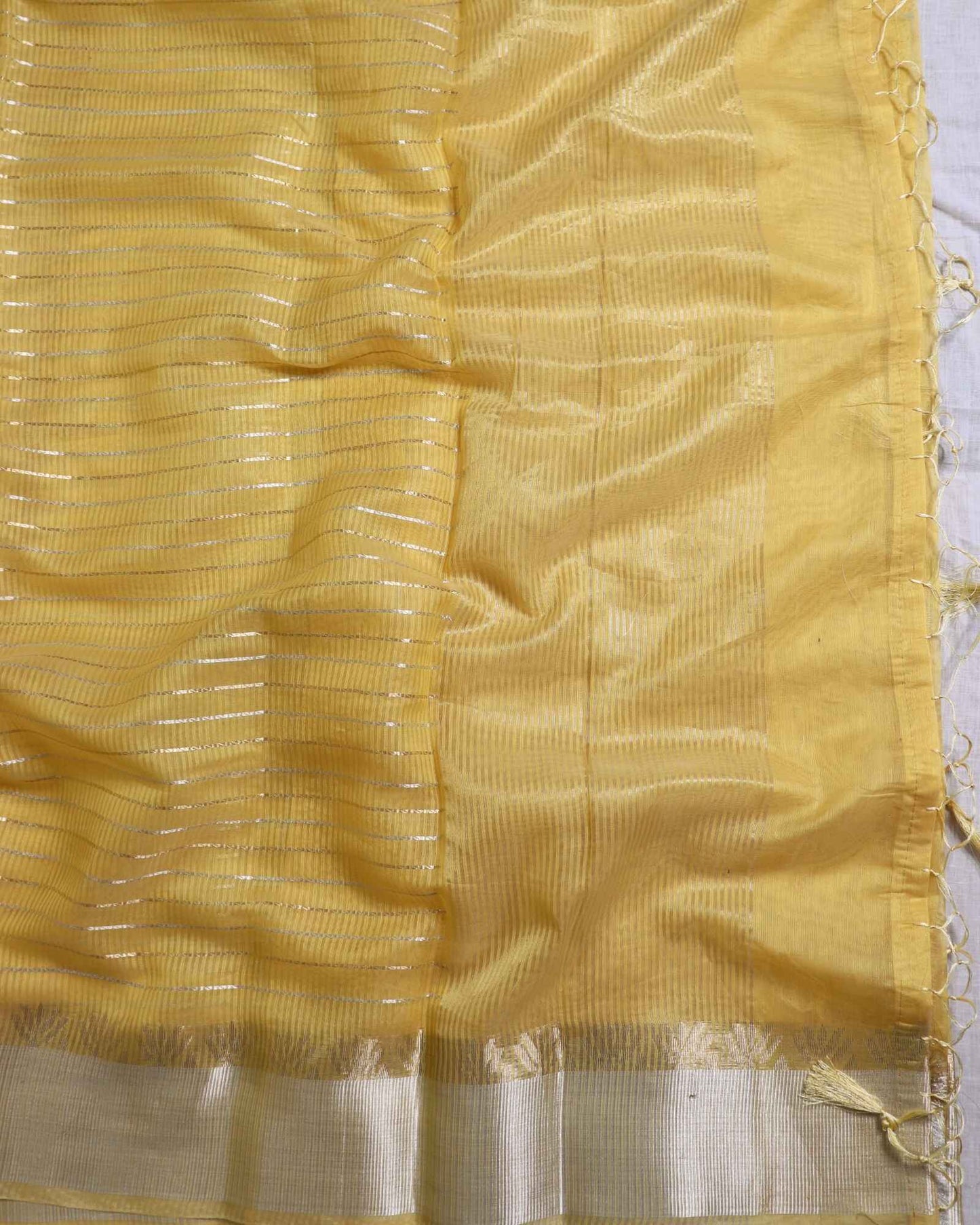 Yellow linen Striped Banarasi Saree