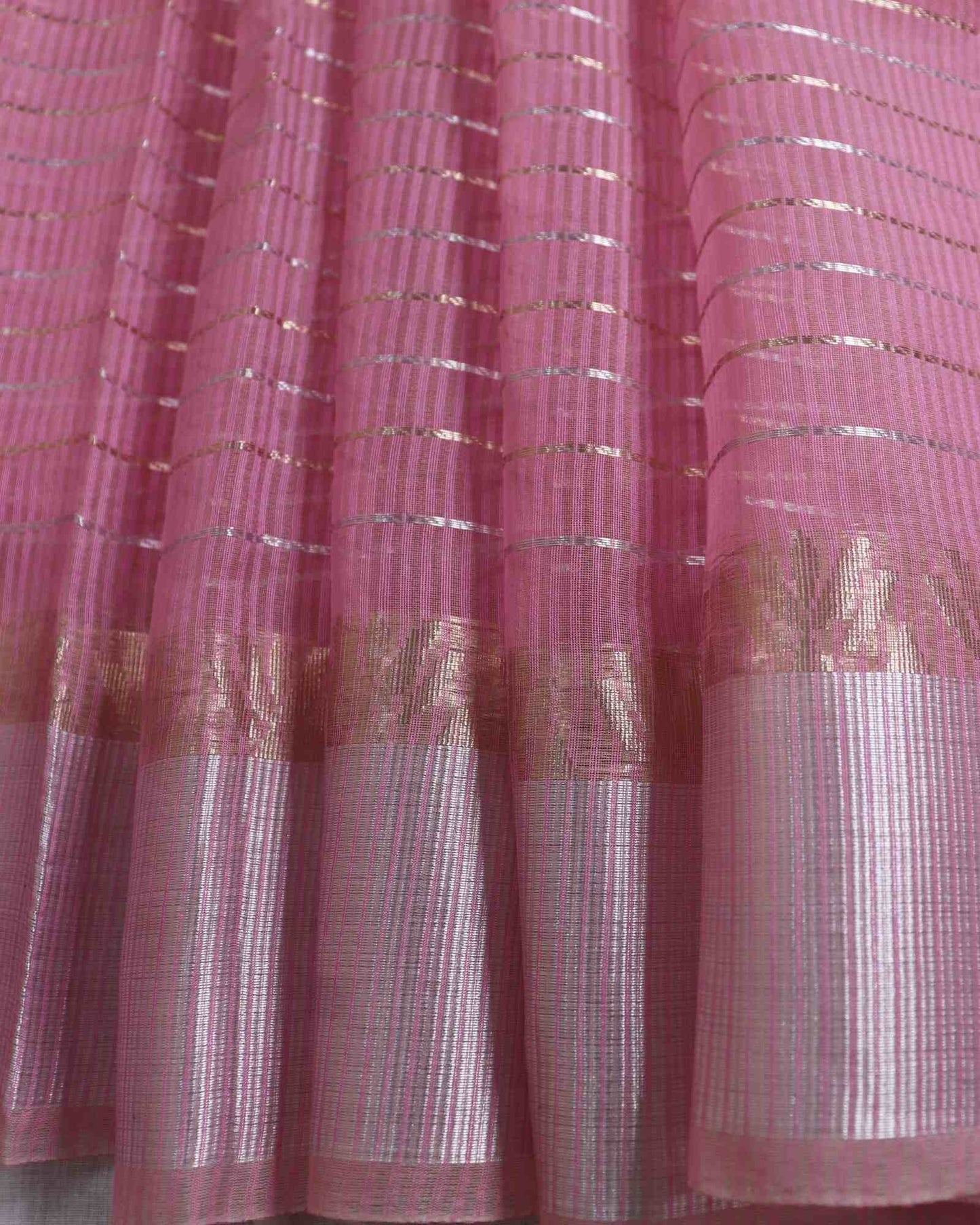 Baby Pink linen Striped Banarasi Saree
