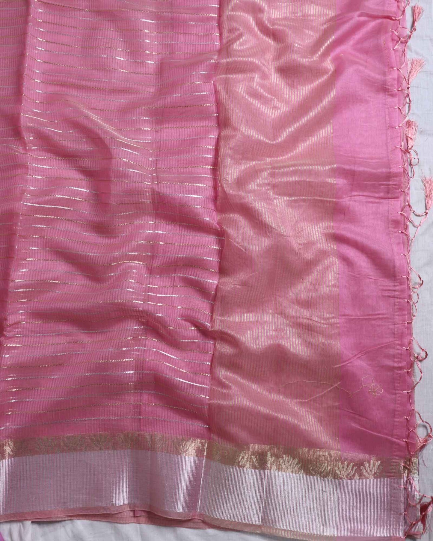 Baby Pink linen Striped Banarasi Saree