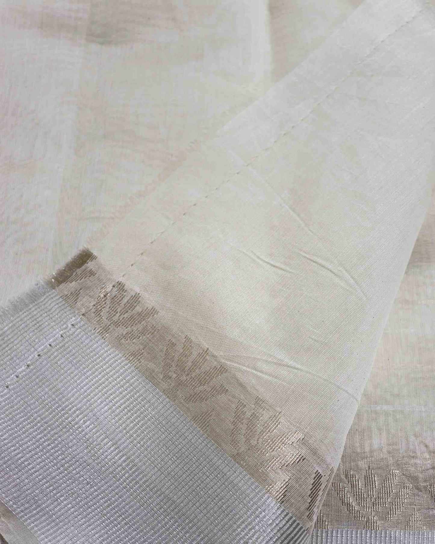 Off White Linen Striped Banarasi Saree