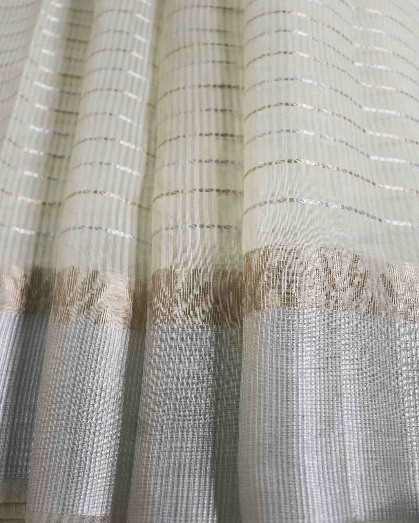 Off White Linen Striped Banarasi Saree
