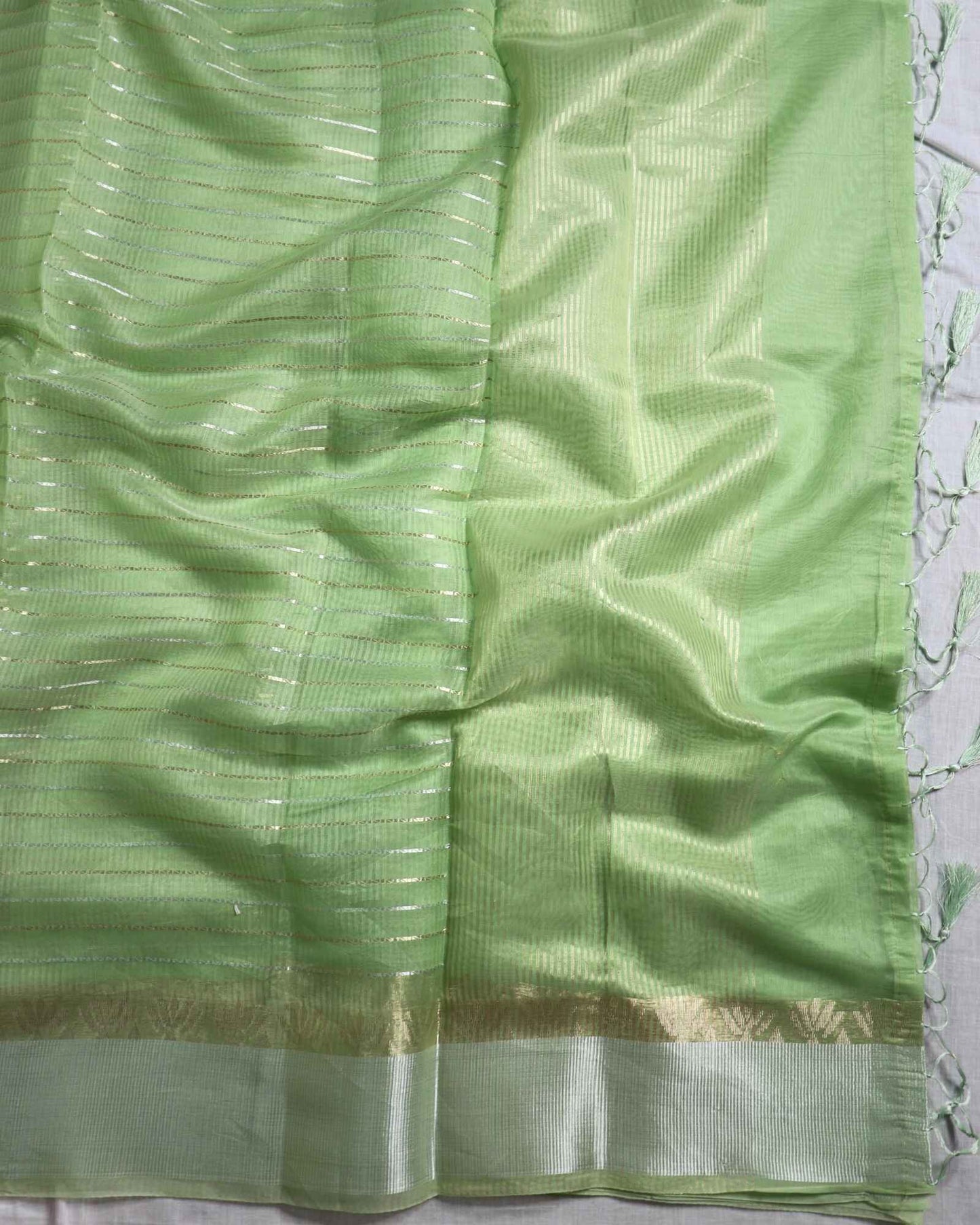 Green Linen Striped Banarasi Saree