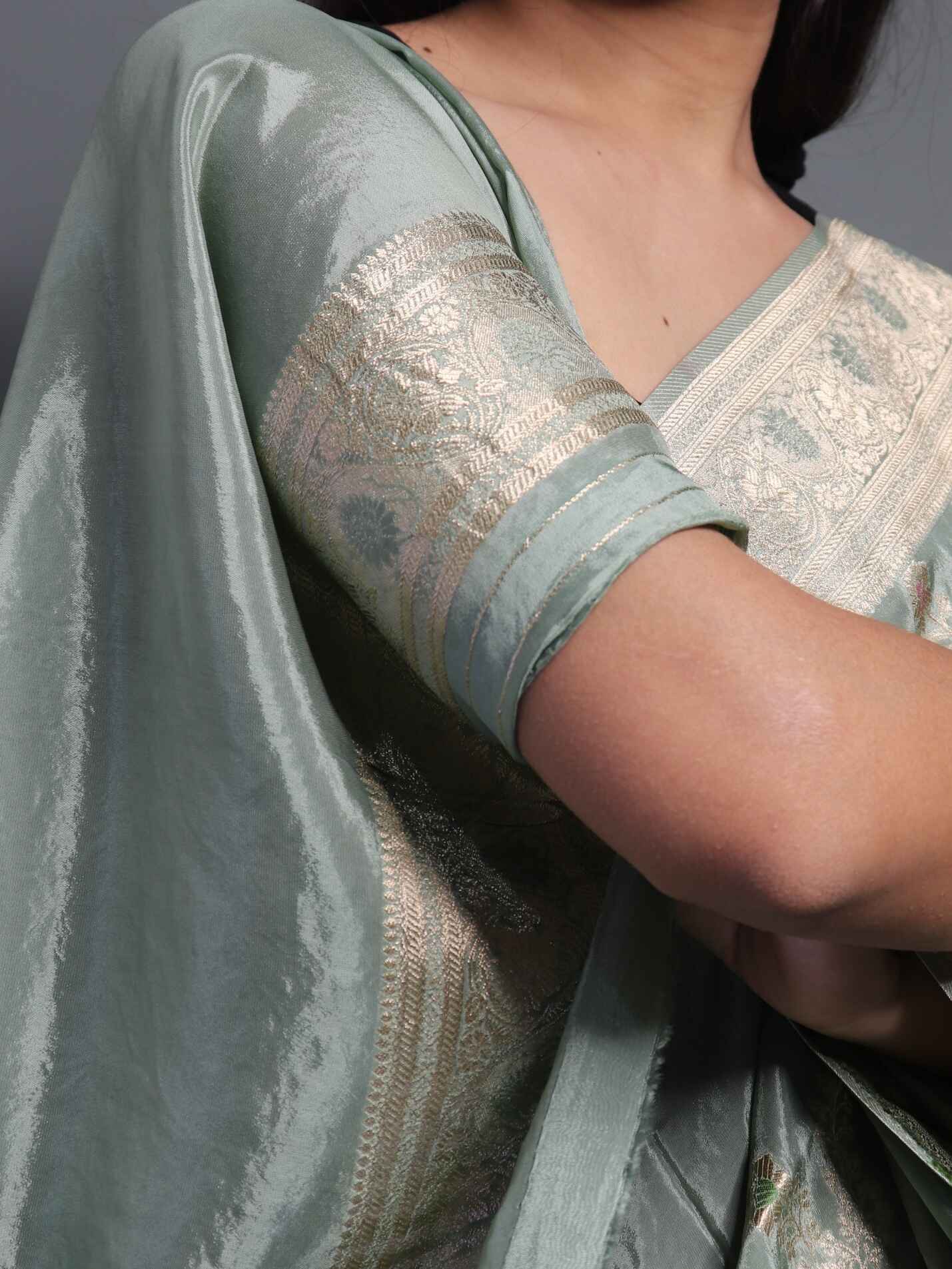 Powder Blue Crepe Georgette Banarasi Saree