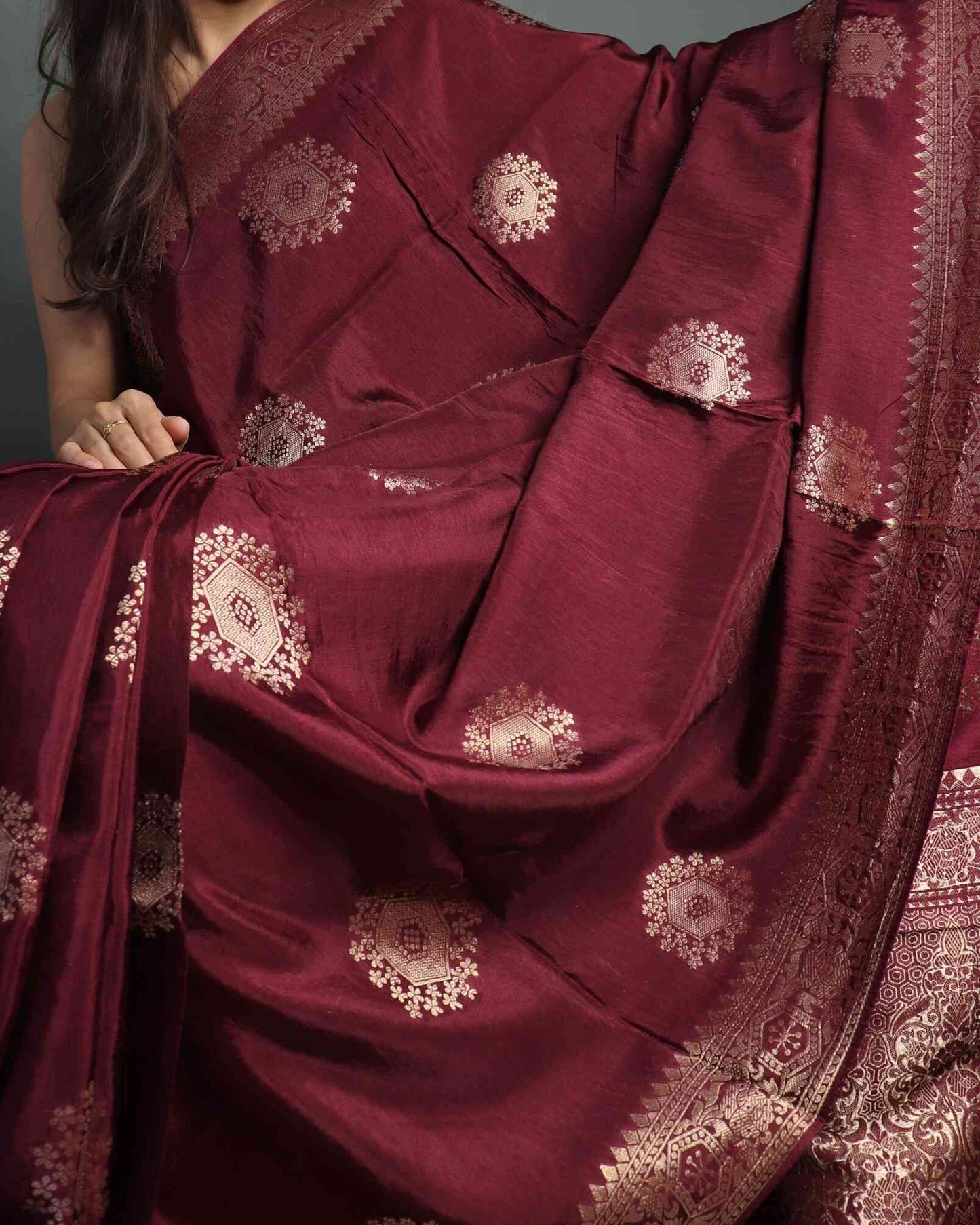 Maroon Crepe Georgette Banarasi Saree
