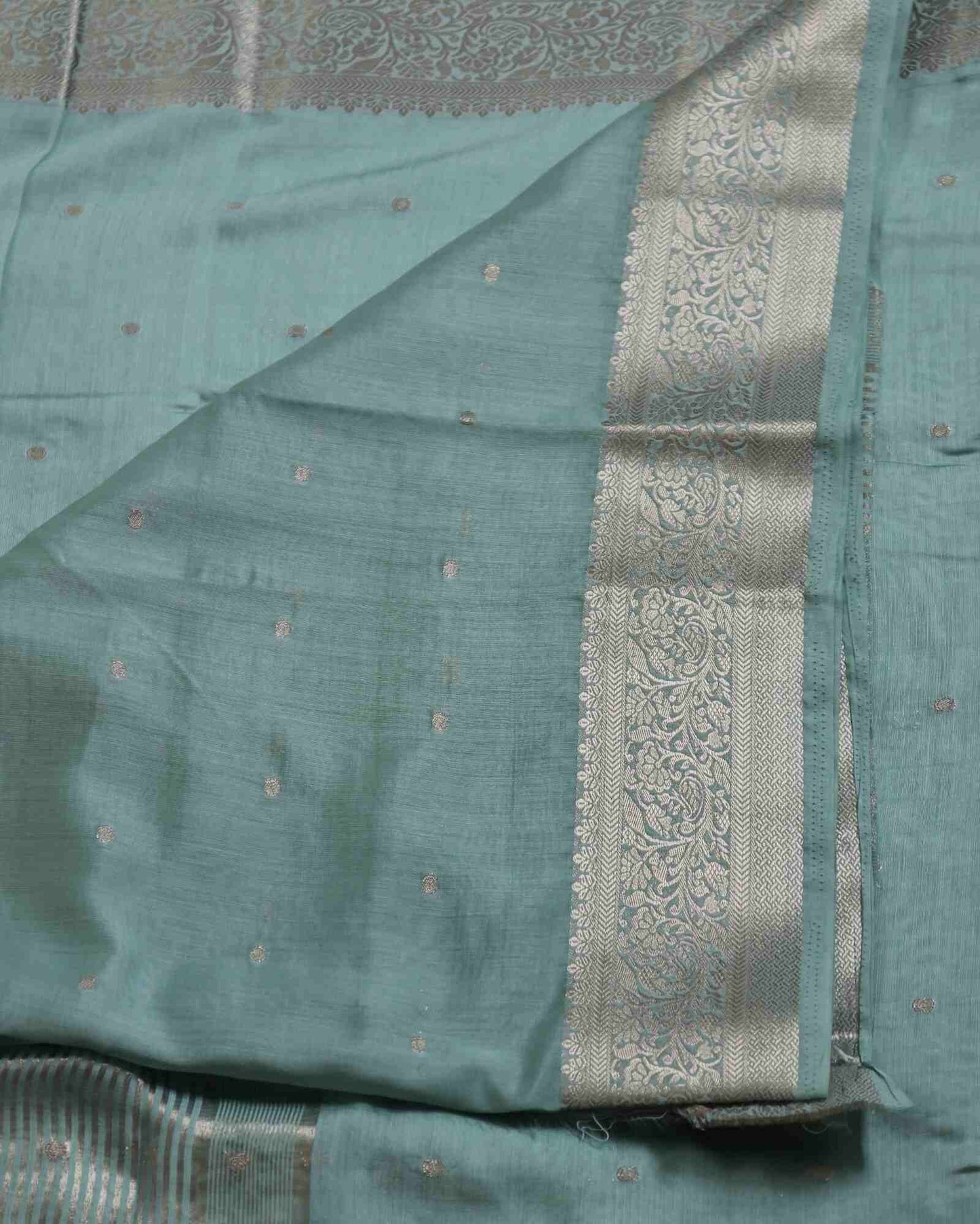 Turquoise Cotton Silk Banarasi Saree