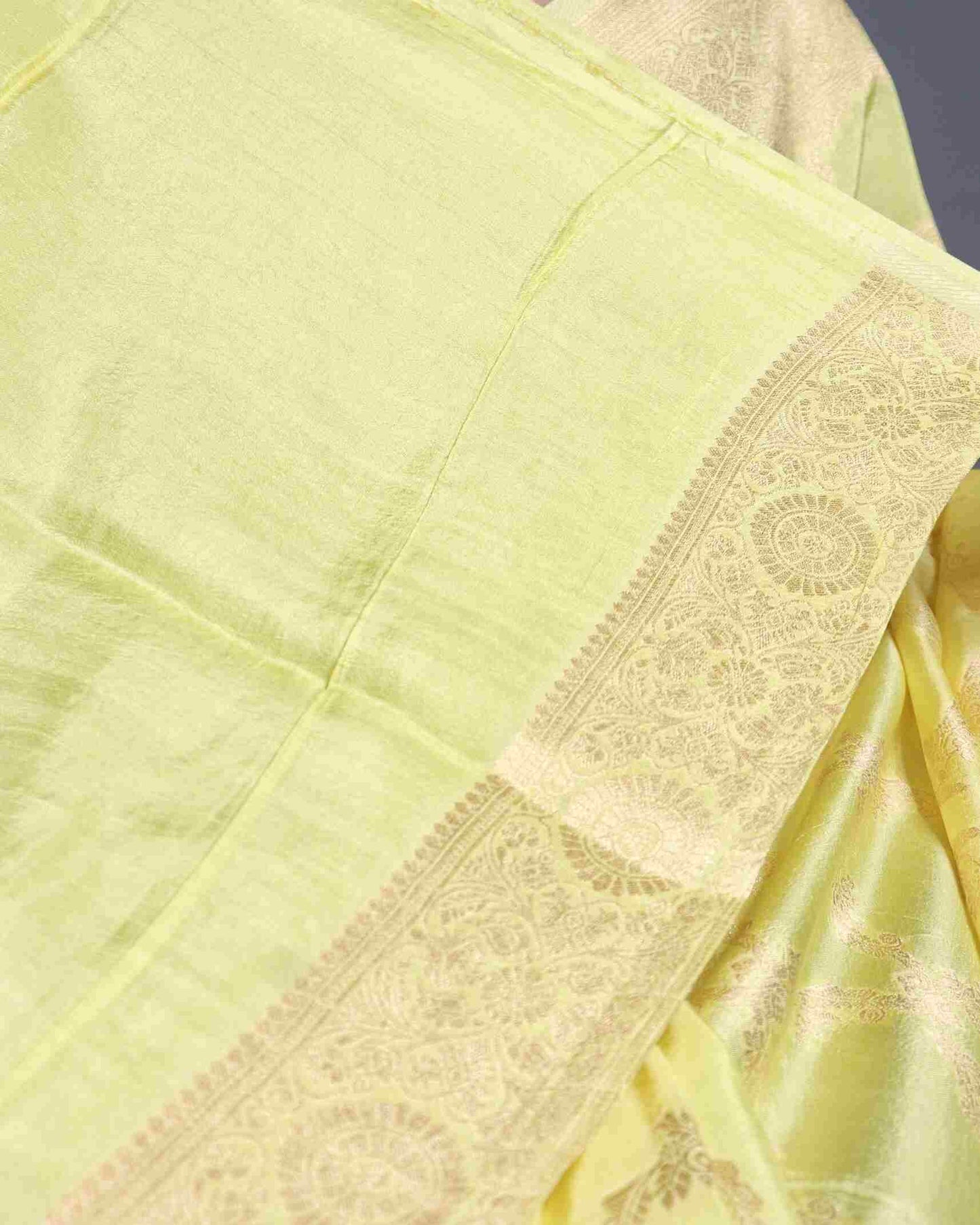 Yellow Crepe Georgette Banarasi Silk Saree