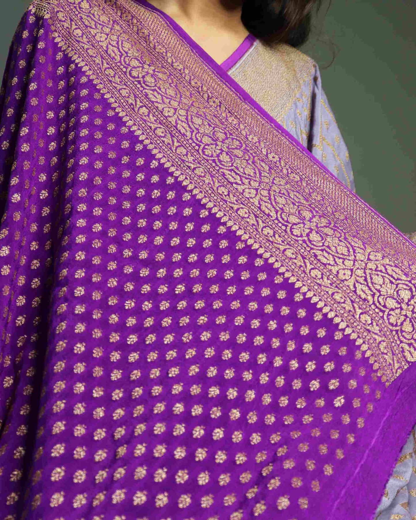 Lilac Pure Handloom Khadi Georgette Saree