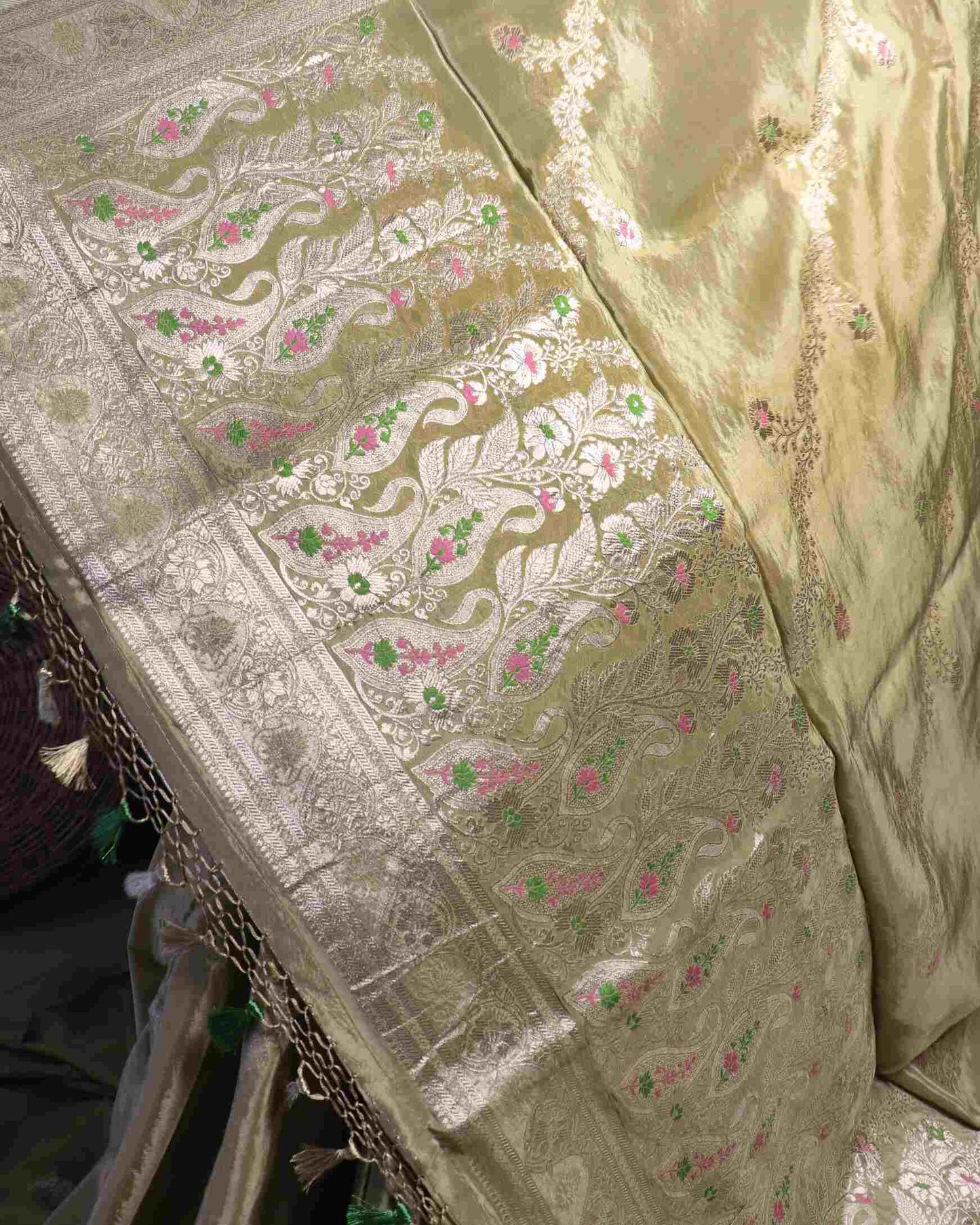 Olive Crepe Georgette Banarasi Saree