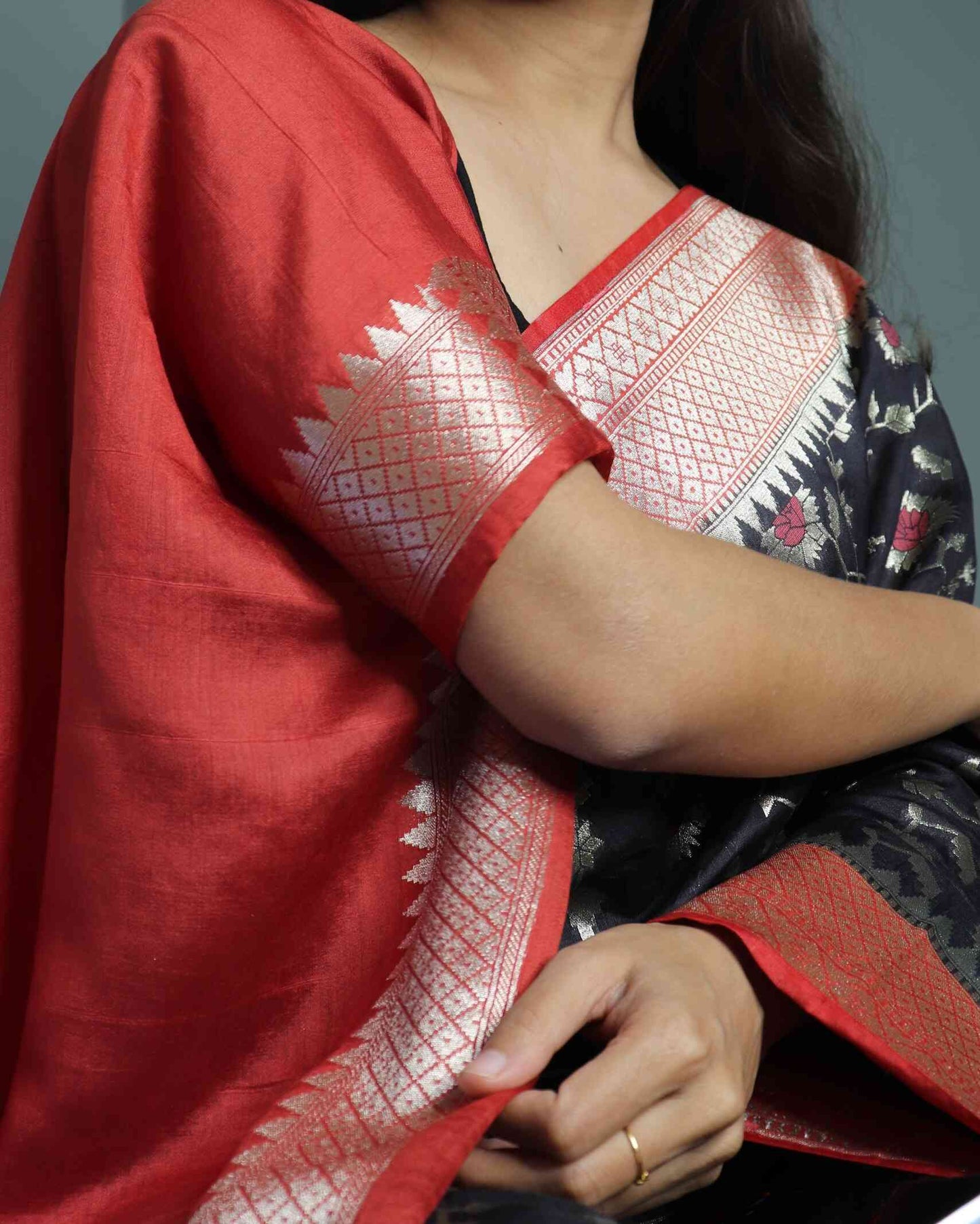 Black Semi Muga Silk Saree