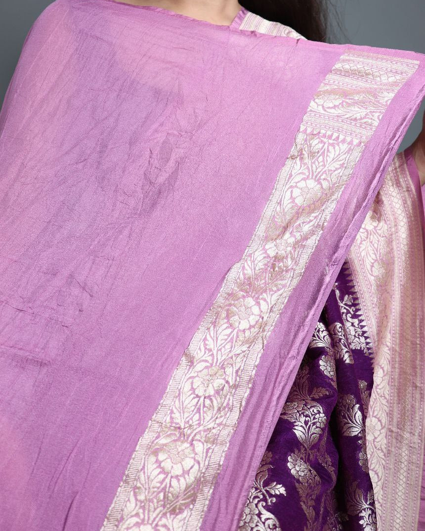 Deep Purple Khadi Georgette Saree