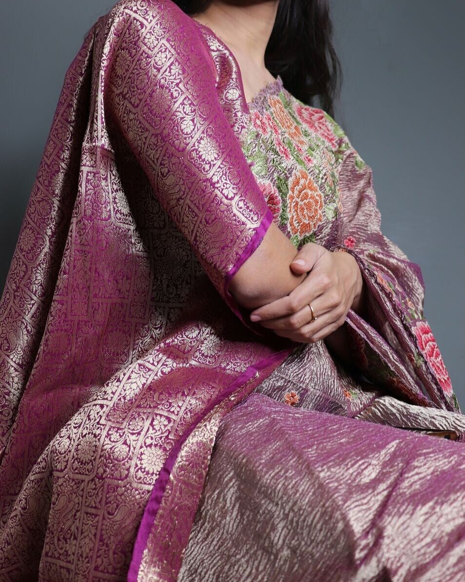 Onion Tissue Silk Embroidered Saree