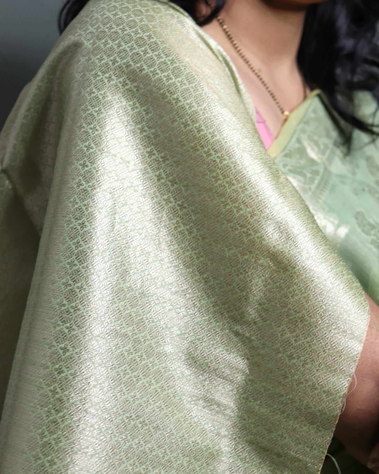 Pastel Green Semi Monga Silk Banarasi Saree