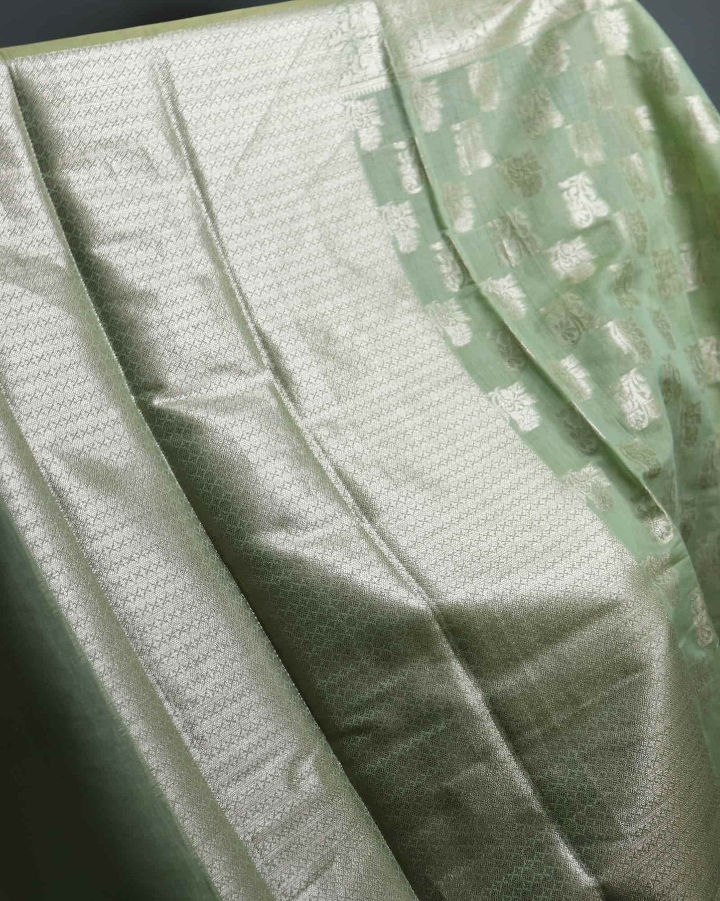 Pastel Green Semi Monga Silk Banarasi Saree
