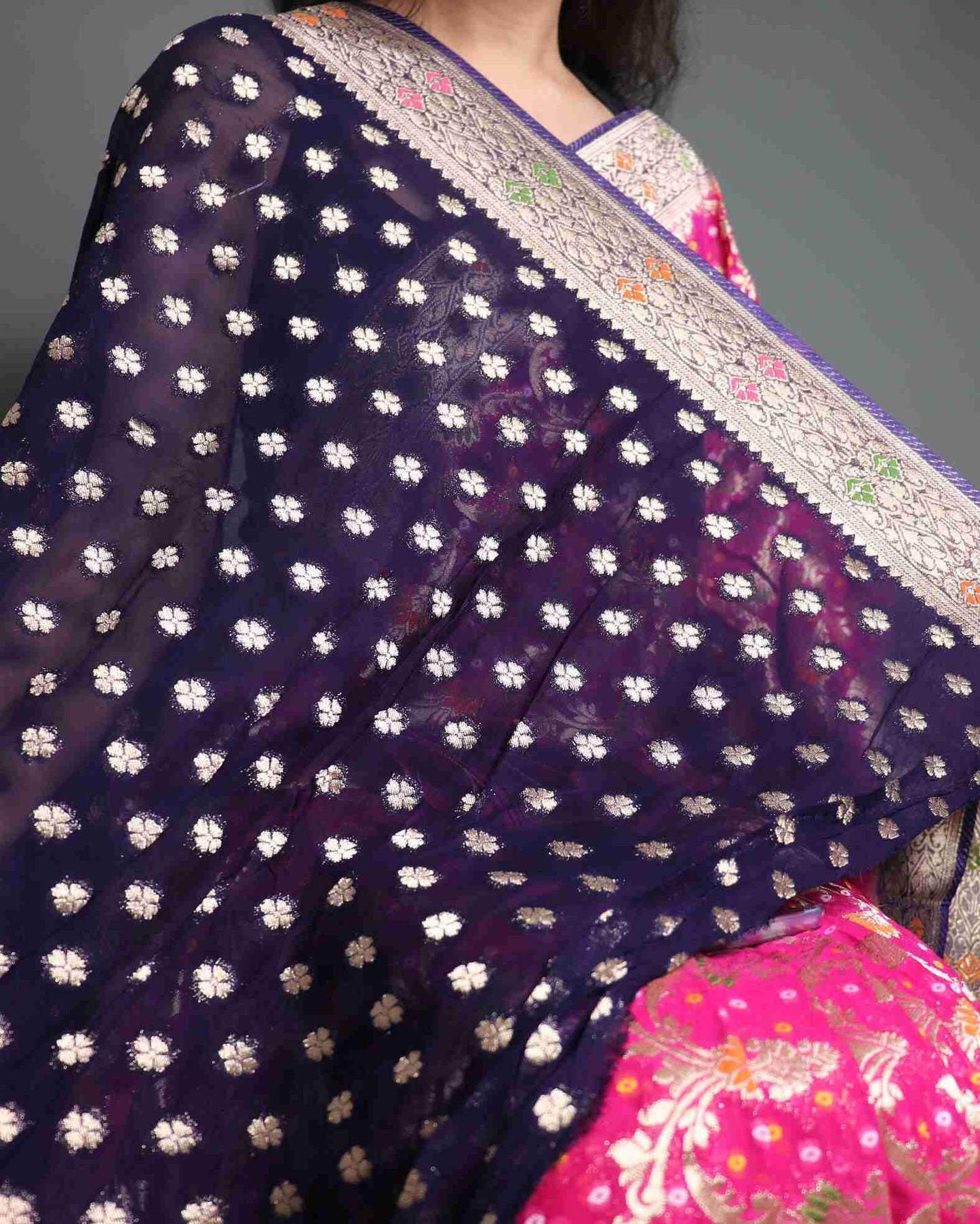 Rani Pink Bandhini Georgette Banarasi Saree