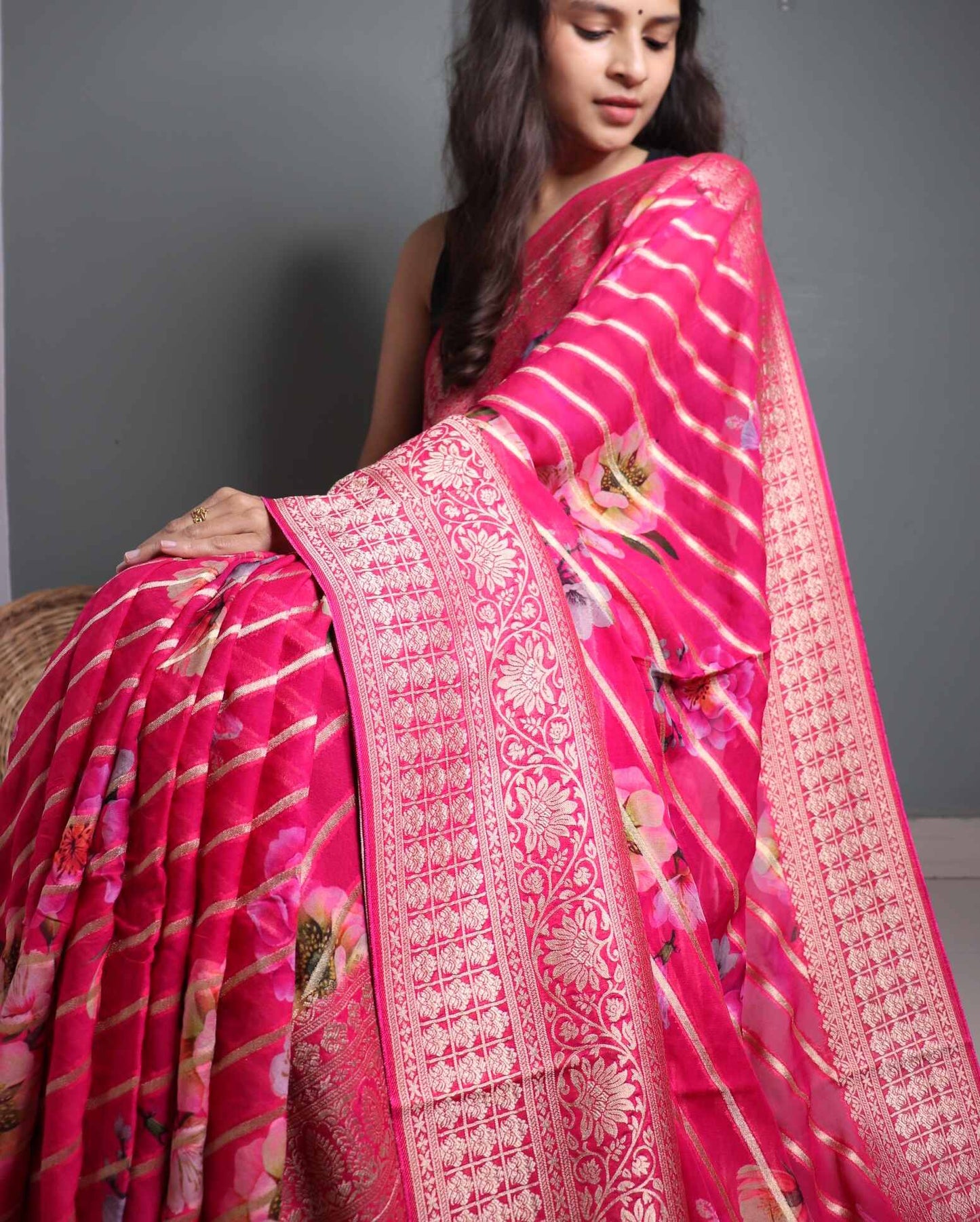 Pink Georgette Banarasi Silk Saree