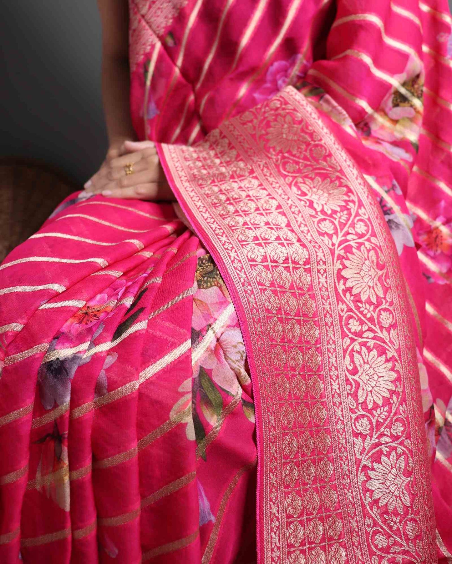 Pink Georgette Banarasi Silk Saree