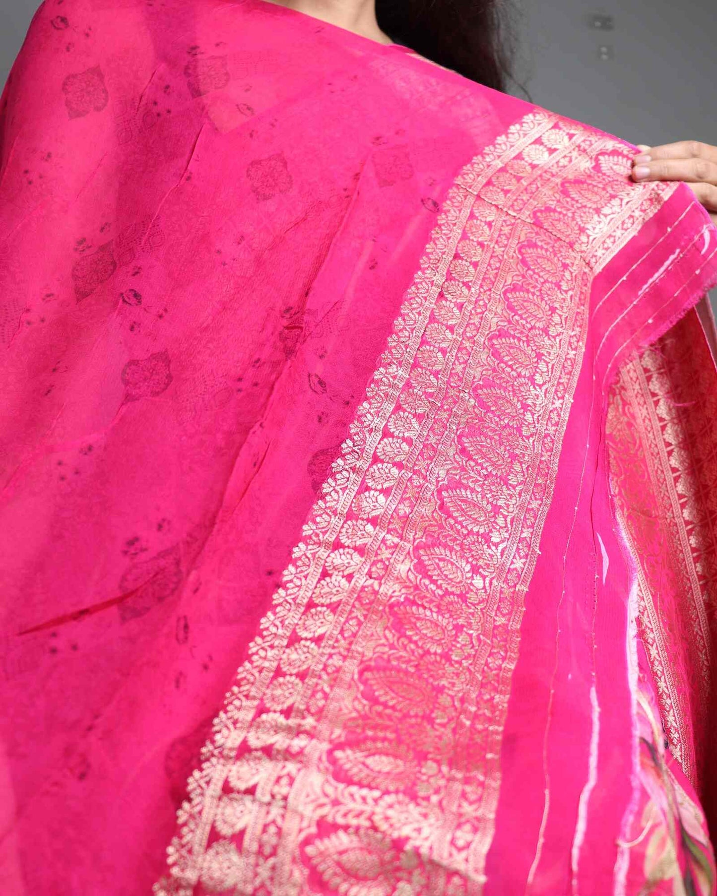 Pink Georgette Banarasi Silk Saree