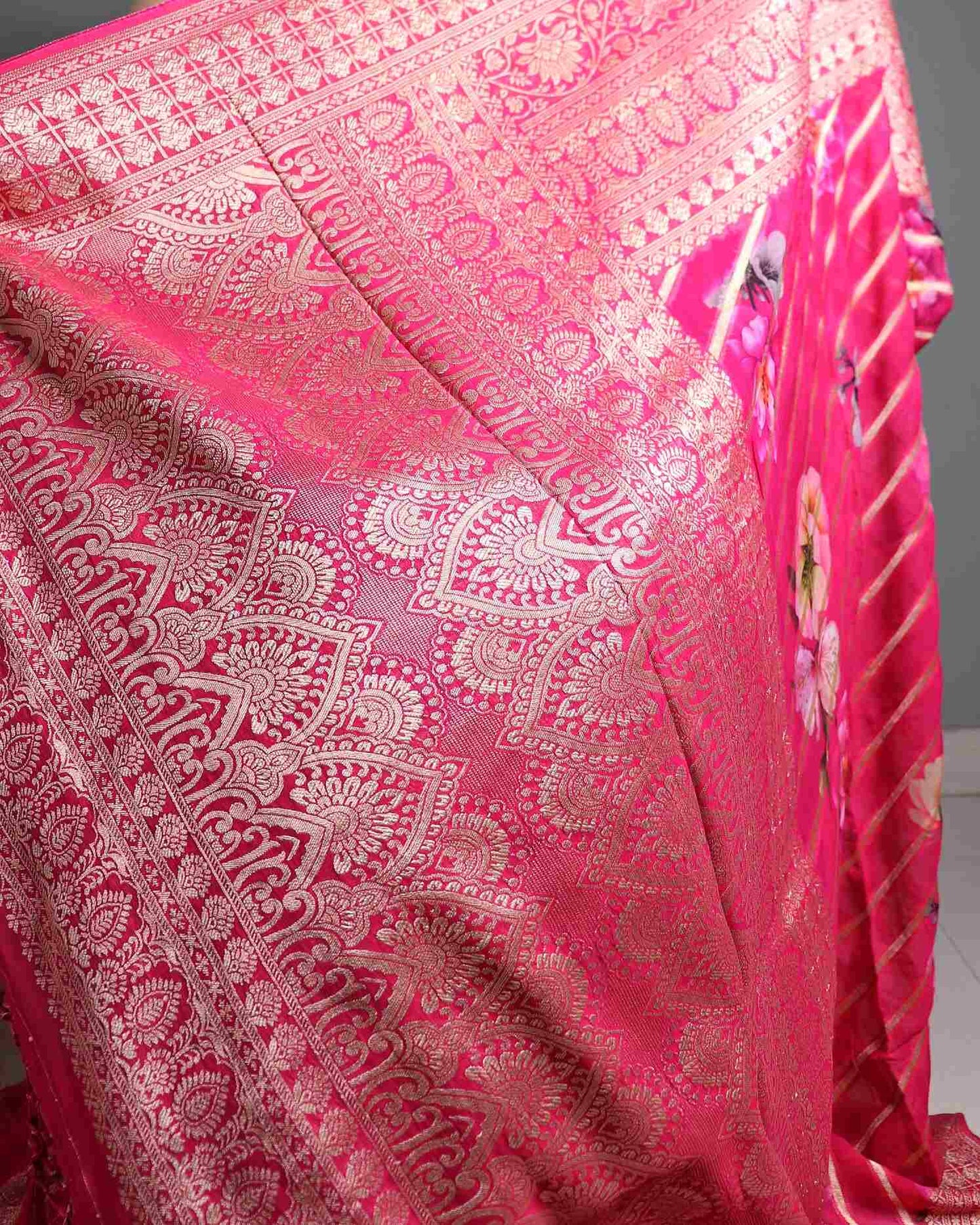 Pink Georgette Banarasi Silk Saree