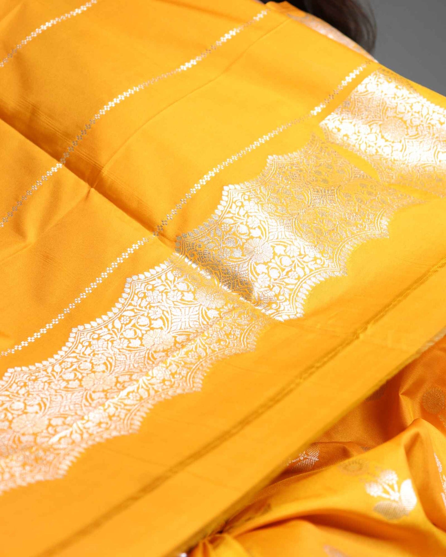 Mustard Semi Banarasi Mashru Silk saree
