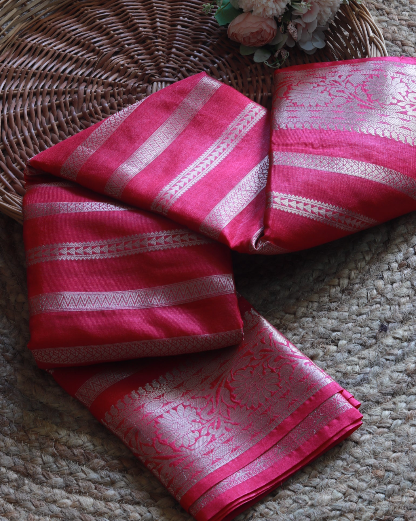 Pink Georgette Banarasi Striped Saree