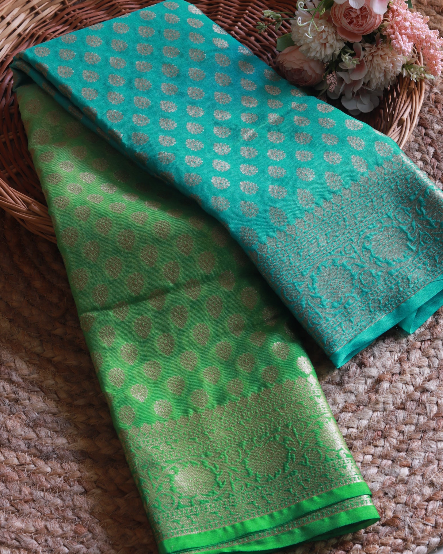 Green and Blue Banarasi Buta Saree