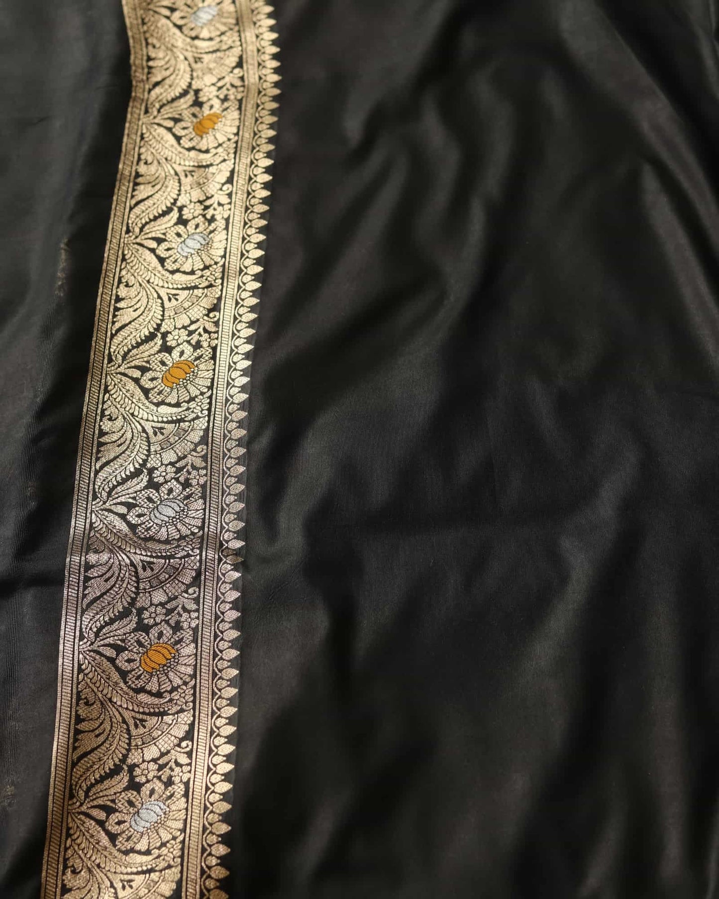 Black Semi Katan Silk Banarasi Saree