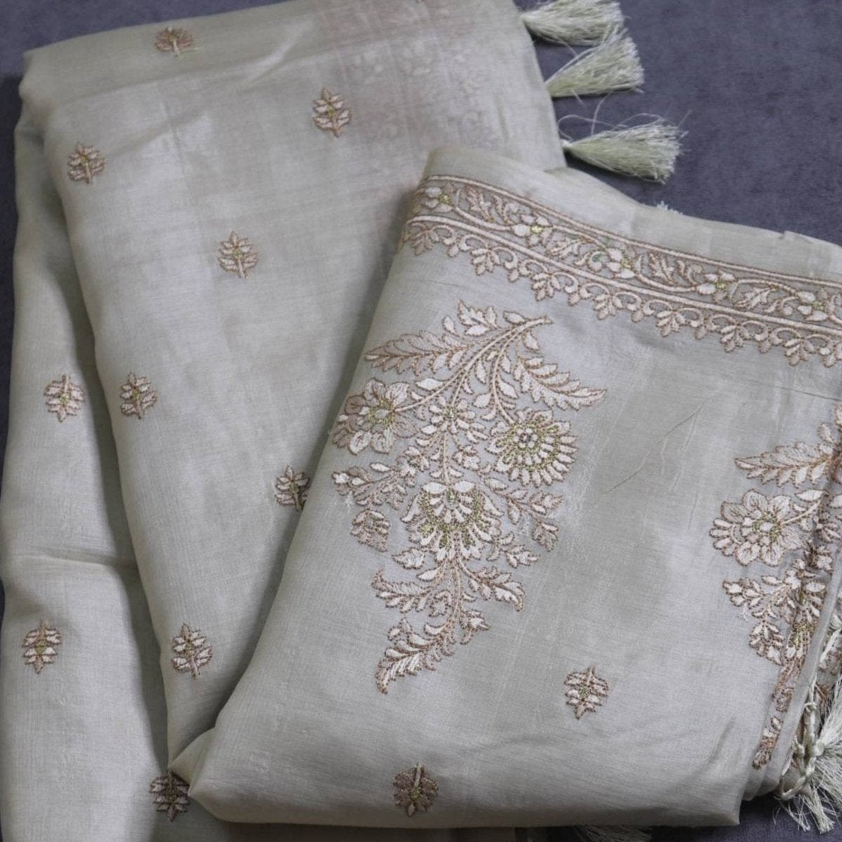 Beige Tussar Silk Saree