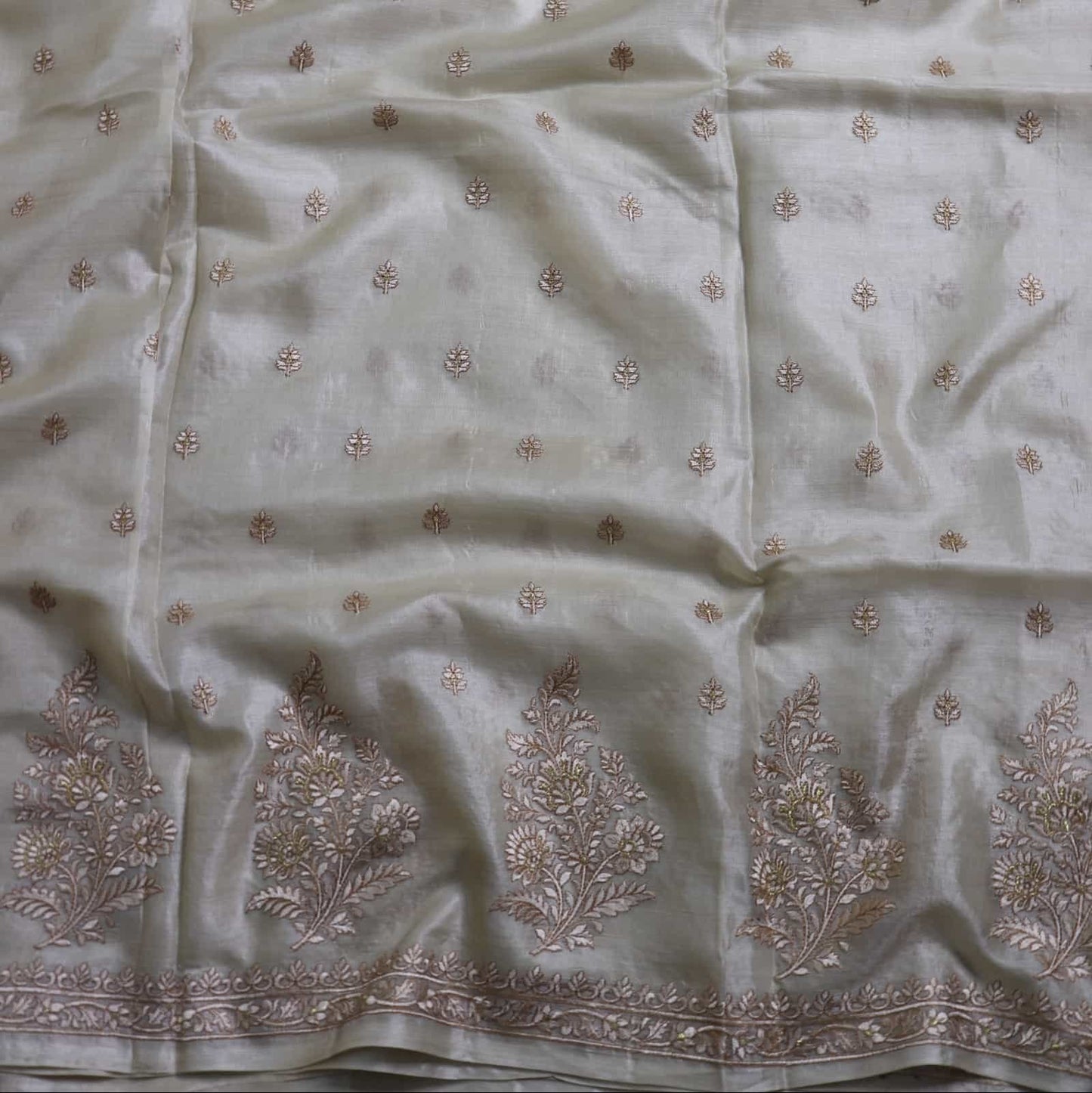 Beige Tussar Silk Saree